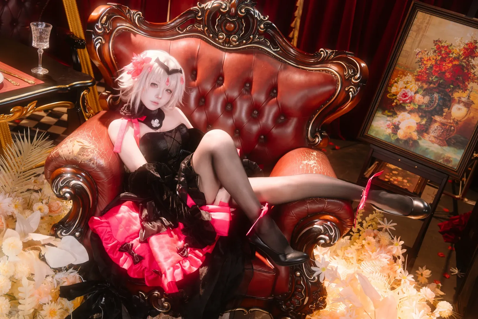 Fate/Grand Order, 二次元cosplay, 黑贞德cos, 黑丝穿搭, 哥特风摄影