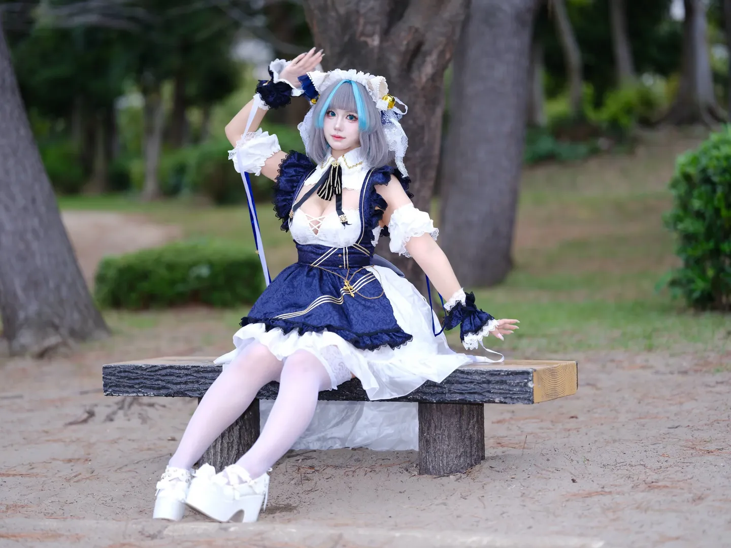チェシャー コスプレ, お台場コスプレ, 日本の二次元撮影, 青色メイド服コスプレ, 重巡洋艦ロケ撮影 - 4枚目