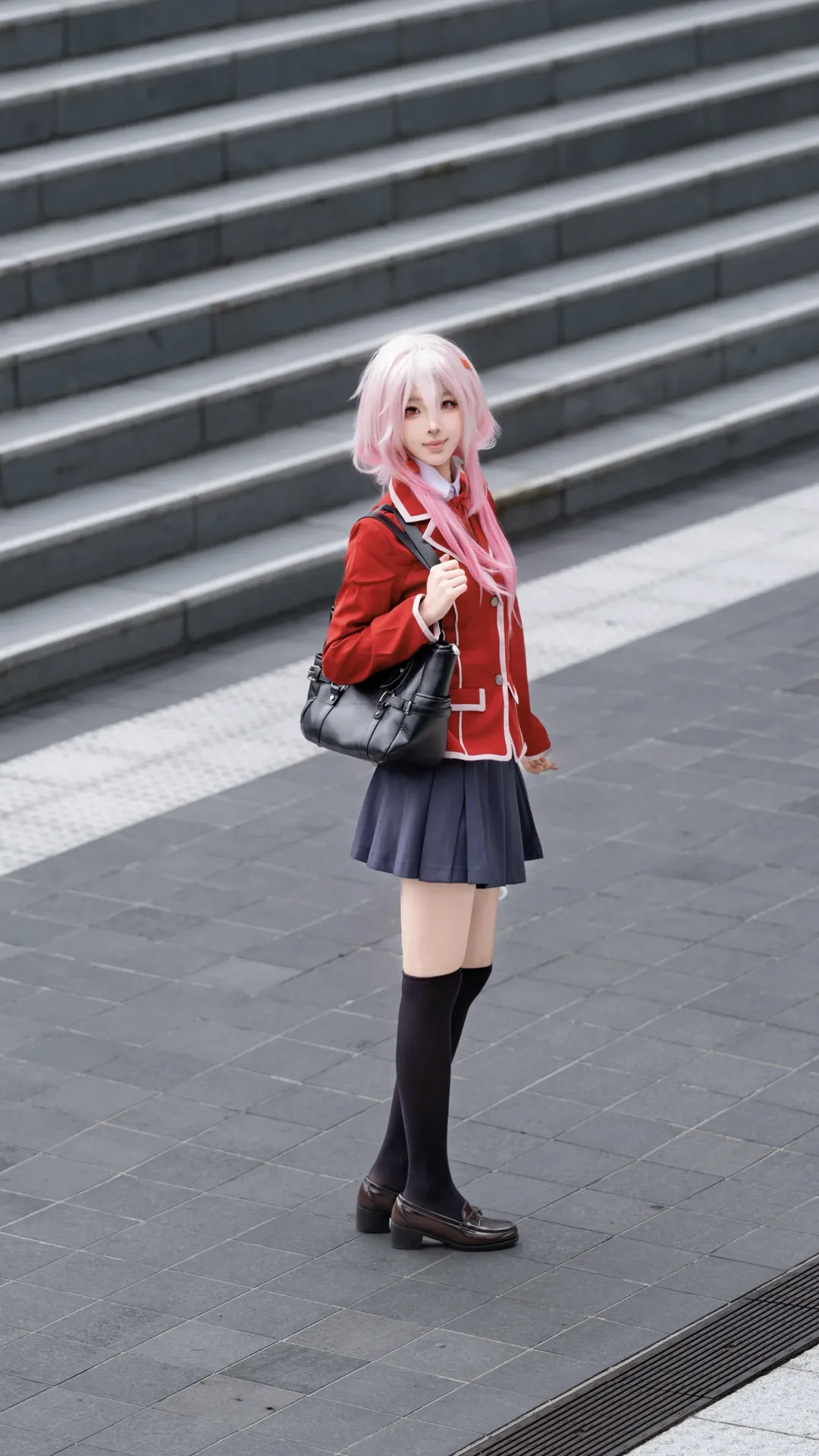 二次元cosplay, 楪祈cos, 罪恶王冠, 粉发cos, 校服穿搭 - 第2张