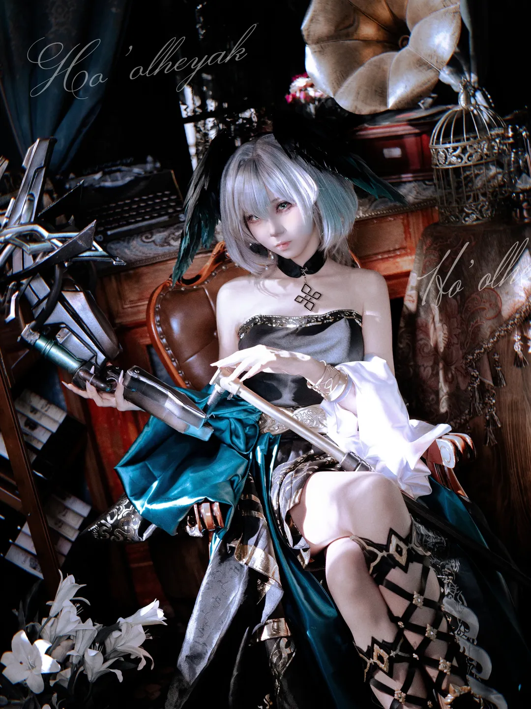 Anime-style photography, Arknights, Cosplay photoshoot, Ho'olheyak cosplay, Vintage Gothic style - Image 1