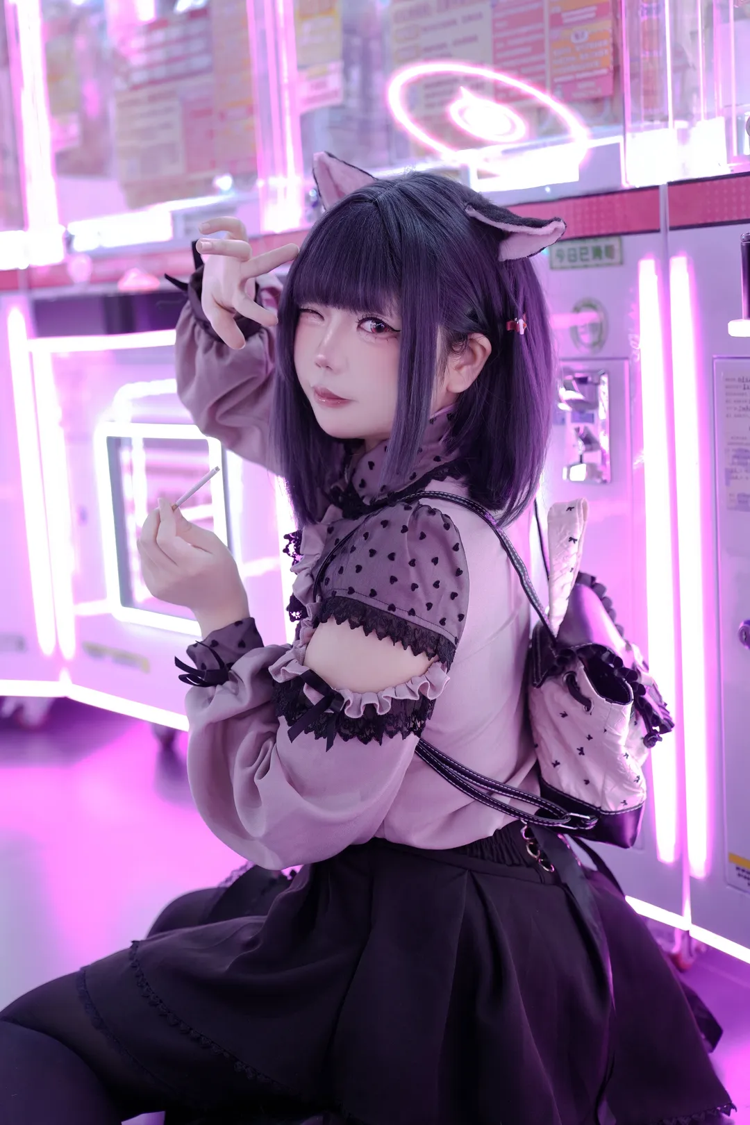 cosplay, 蔚蓝档案, 杏山和纱cos, 地雷系穿搭, 街机厅摄影 - 第3张