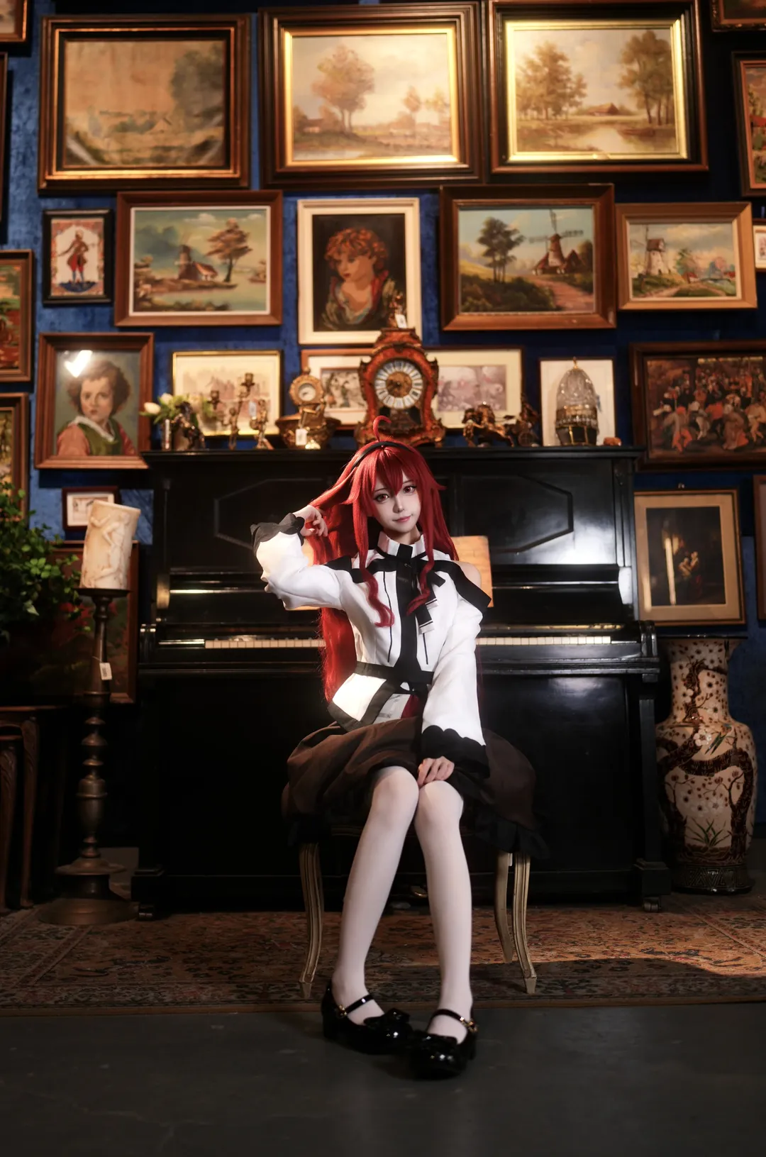 Alice cosplay, Mushoku Tensei: Jobless Reincarnation, Red wig, White tights retro style, Antique shop photoshoot