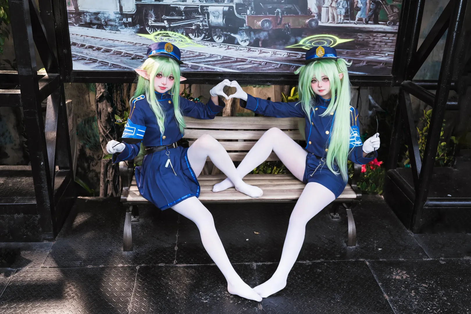 蔚蓝档案, cosplay摄影, 橘光橘望cos, 白丝制服, 铁道双子