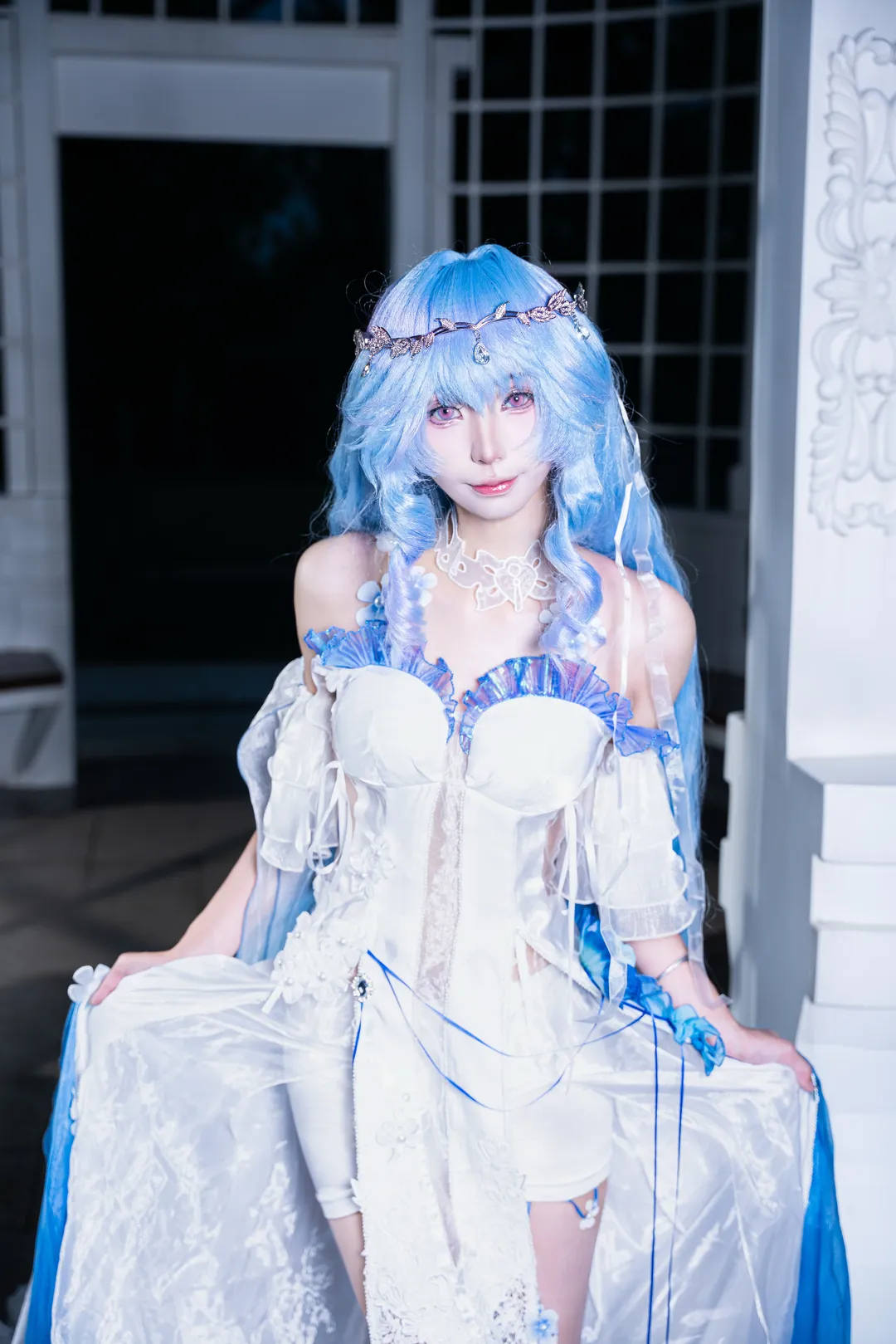Path to Nowhere, Blue-themed cosplay, Night portrait photography, Hamel cosplay, Night view of Garden Expo Park