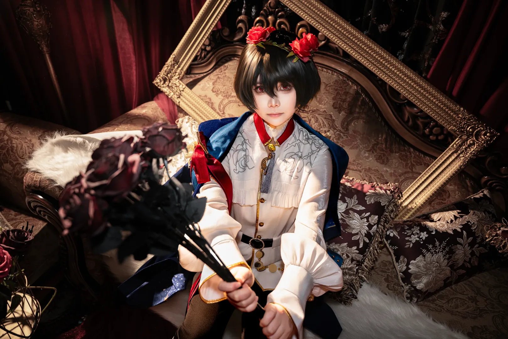 cosplay正片, 复古哥特风, 朔间凛月cos, 偶像梦幻祭2, 黑丝玫瑰