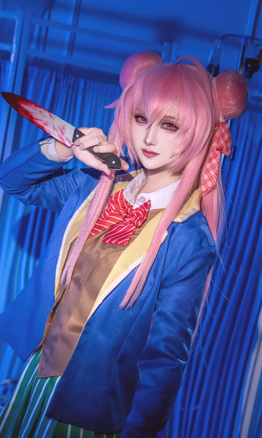 校服cos, 松坂砂糖cos, 幸福甜蜜生活, 粉发双丸子头, 病娇风 - 第1张