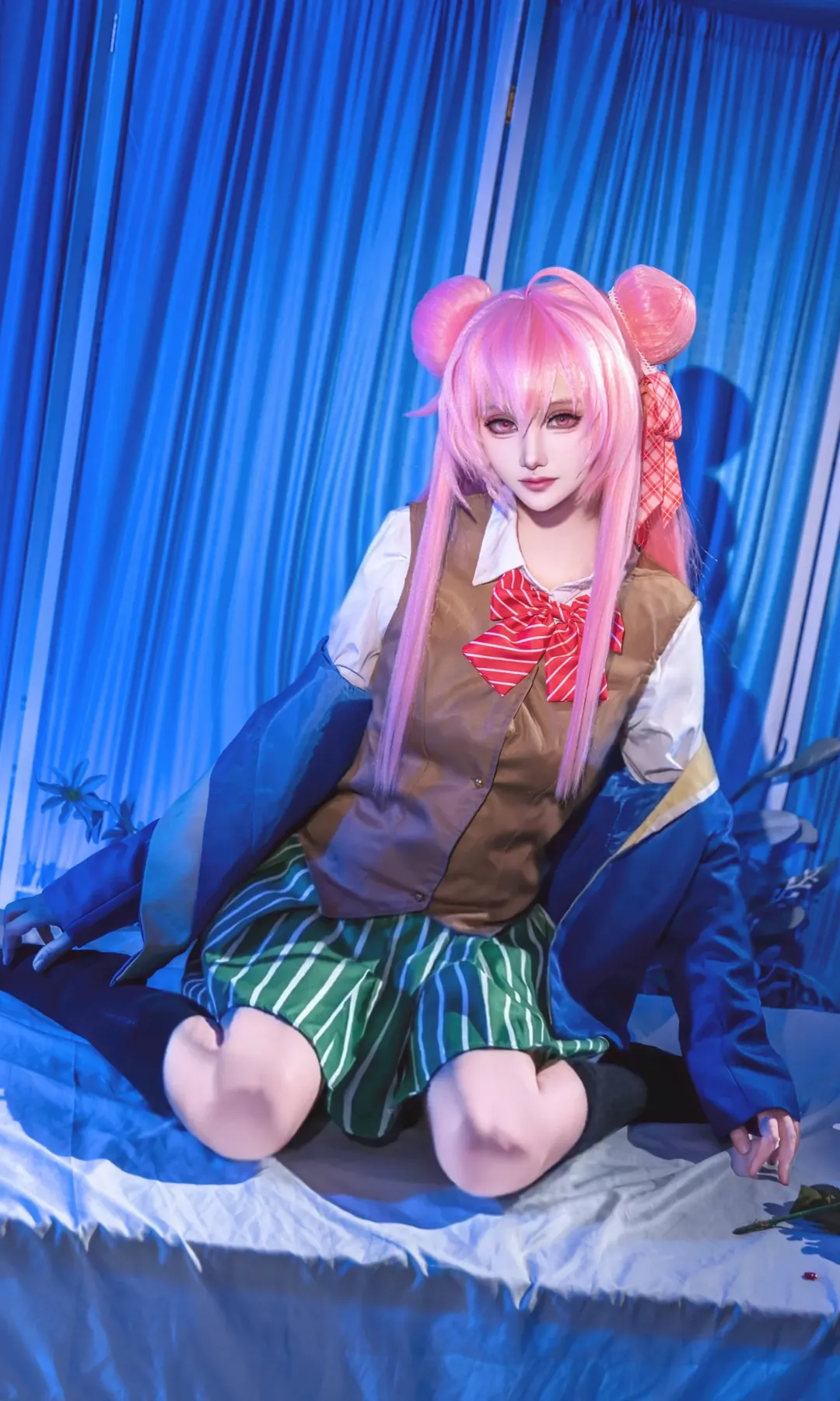 校服cos, 松坂砂糖cos, 幸福甜蜜生活, 粉发双丸子头, 病娇风 - 第2张