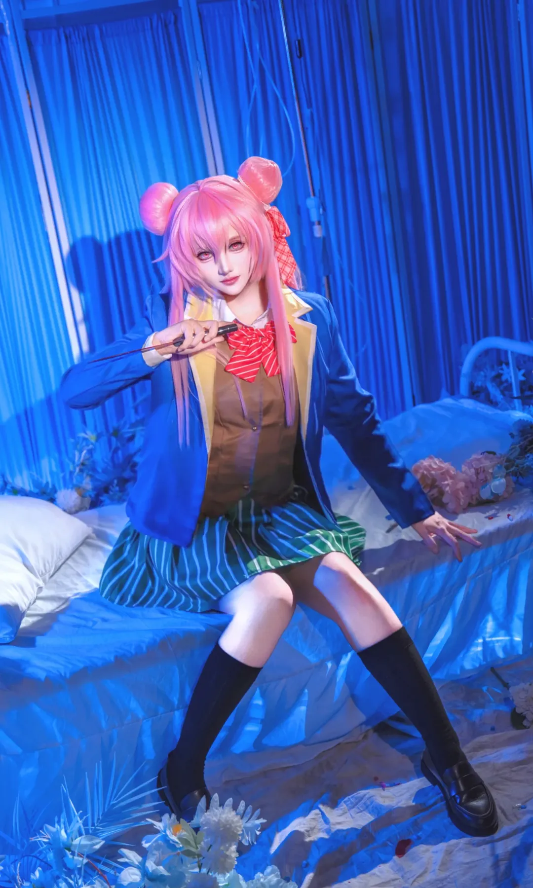 校服cos, 松坂砂糖cos, 幸福甜蜜生活, 粉发双丸子头, 病娇风