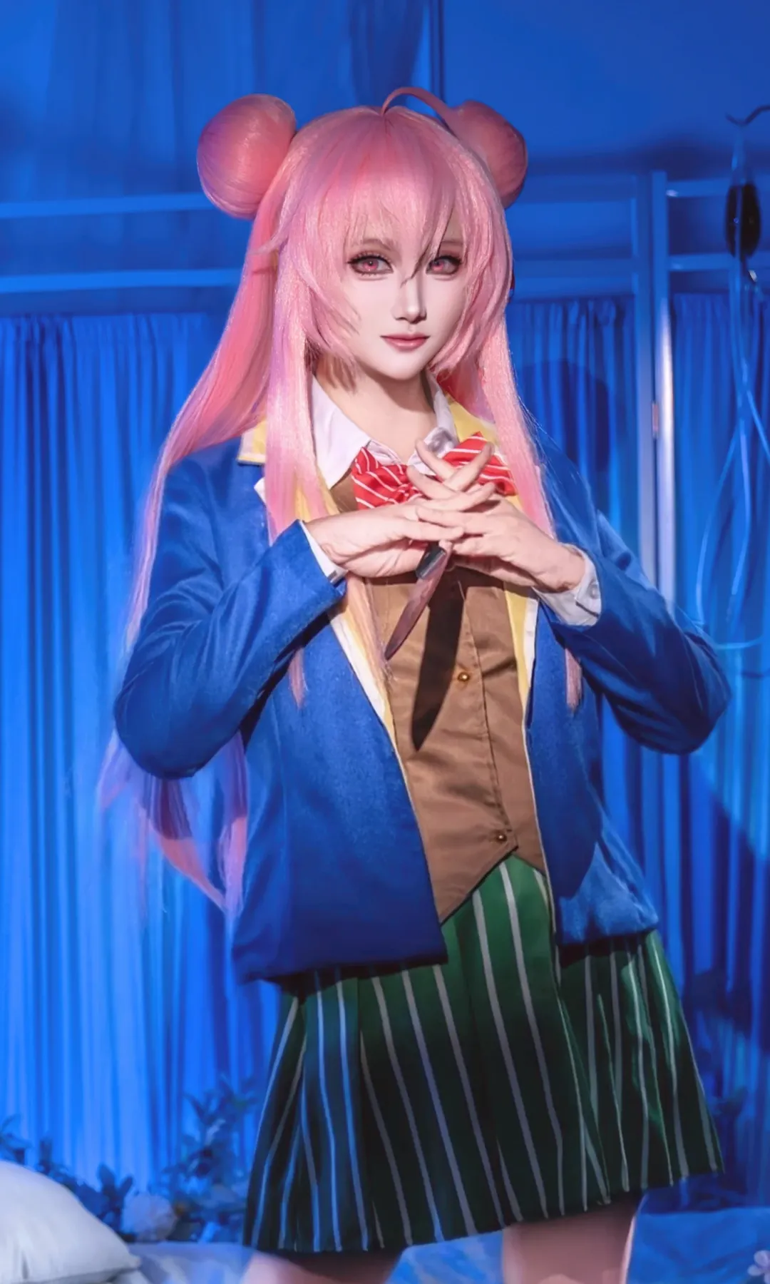 校服cos, 松坂砂糖cos, 幸福甜蜜生活, 粉发双丸子头, 病娇风 - 第4张