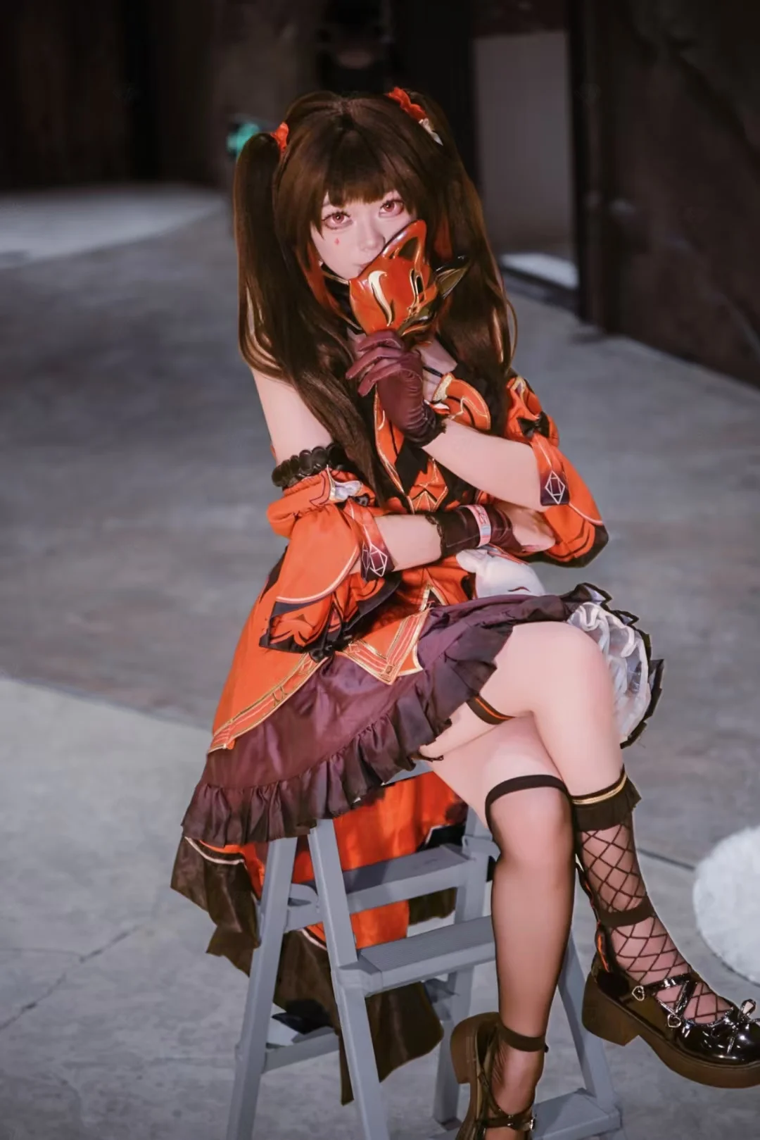 Anime-style photography, Honkai: Star Rail, Sparkle cosplay, Fishnet tights outfit, Mask cosplay