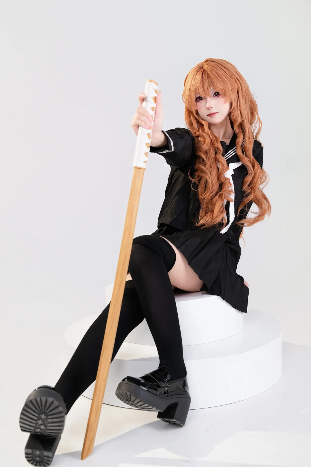 白棚拍摄, 逢坂大河cos, 龙与虎, jk制服, cosplay摄影 - 第1张