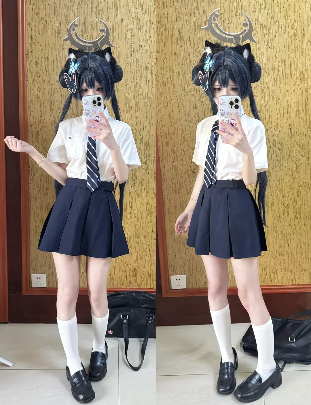 ブルーアーカイブ, 竜華キサキ コスプレ, 鏡越しの自撮り, JK制服, コスプレ日常