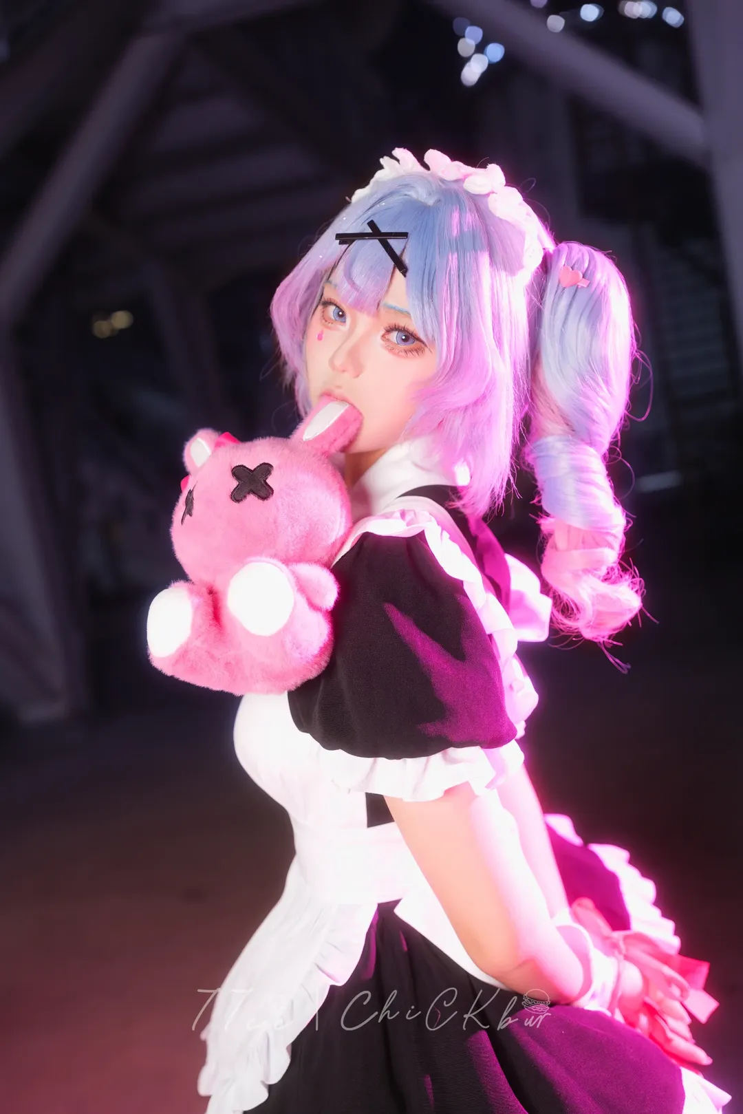 初音ミク コスプレ, 初音ミク ラビットホール, ラビットホール メイド, ネオン夜景, 地雷メイク - 1枚目