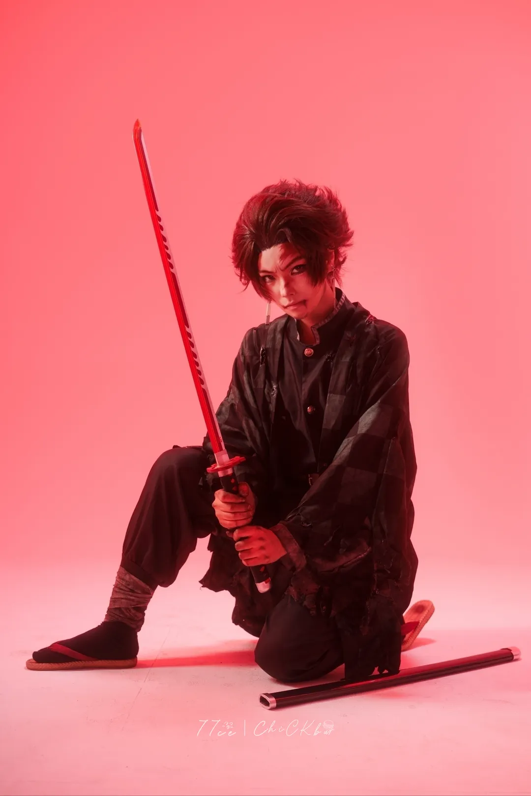 白ホリ撮影, 鬼滅の刃, 炭治郎コスプレ, 戦傷メイク, アニメコスプレ