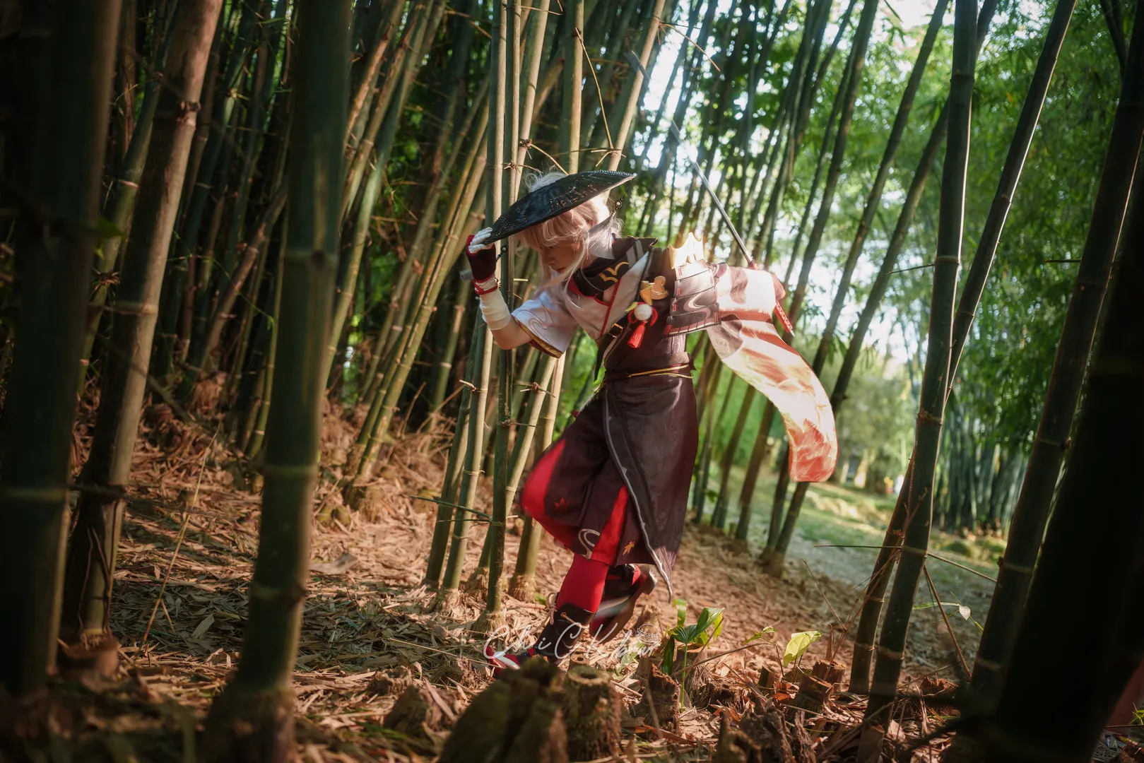原神, 角色扮演摄影, 枫原万叶cos, 竹林古风, 侠客照
