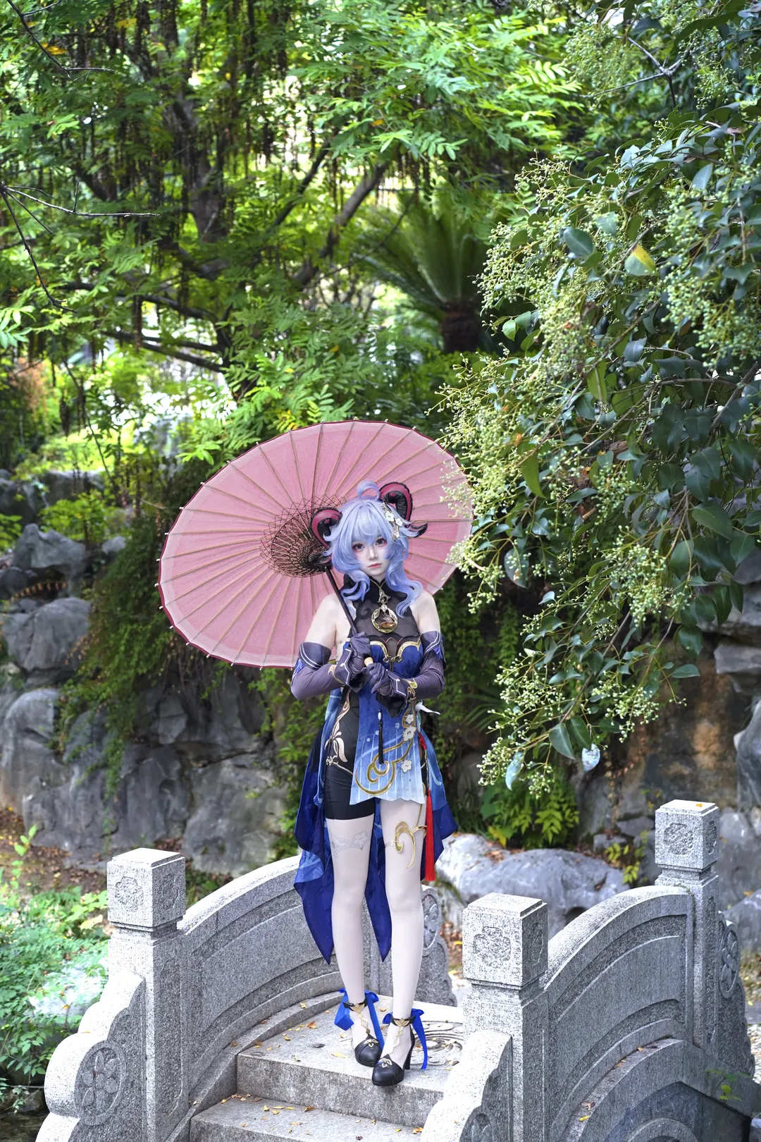 Genshin Impact, Ganyu Cosplay, Chinese garden, Cosplay photography, Outdoor portrait