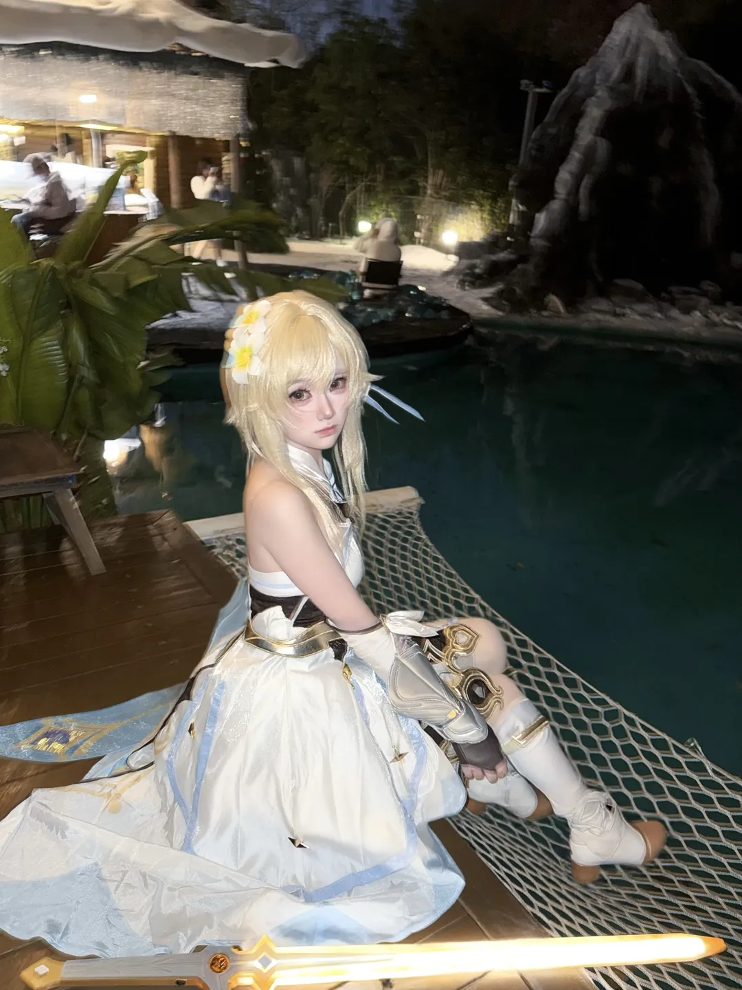 原神, コスプレ, 蛍 コスプレ, 旅人, 夜間撮影の雰囲気