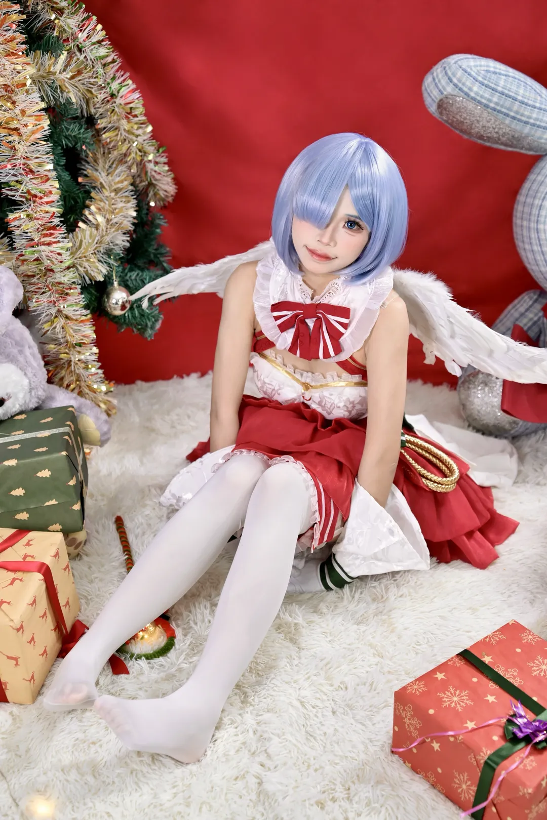 从零开始的异世界生活, 蕾姆cos, 白丝, cosplay正片, 圣诞cos - 第1张