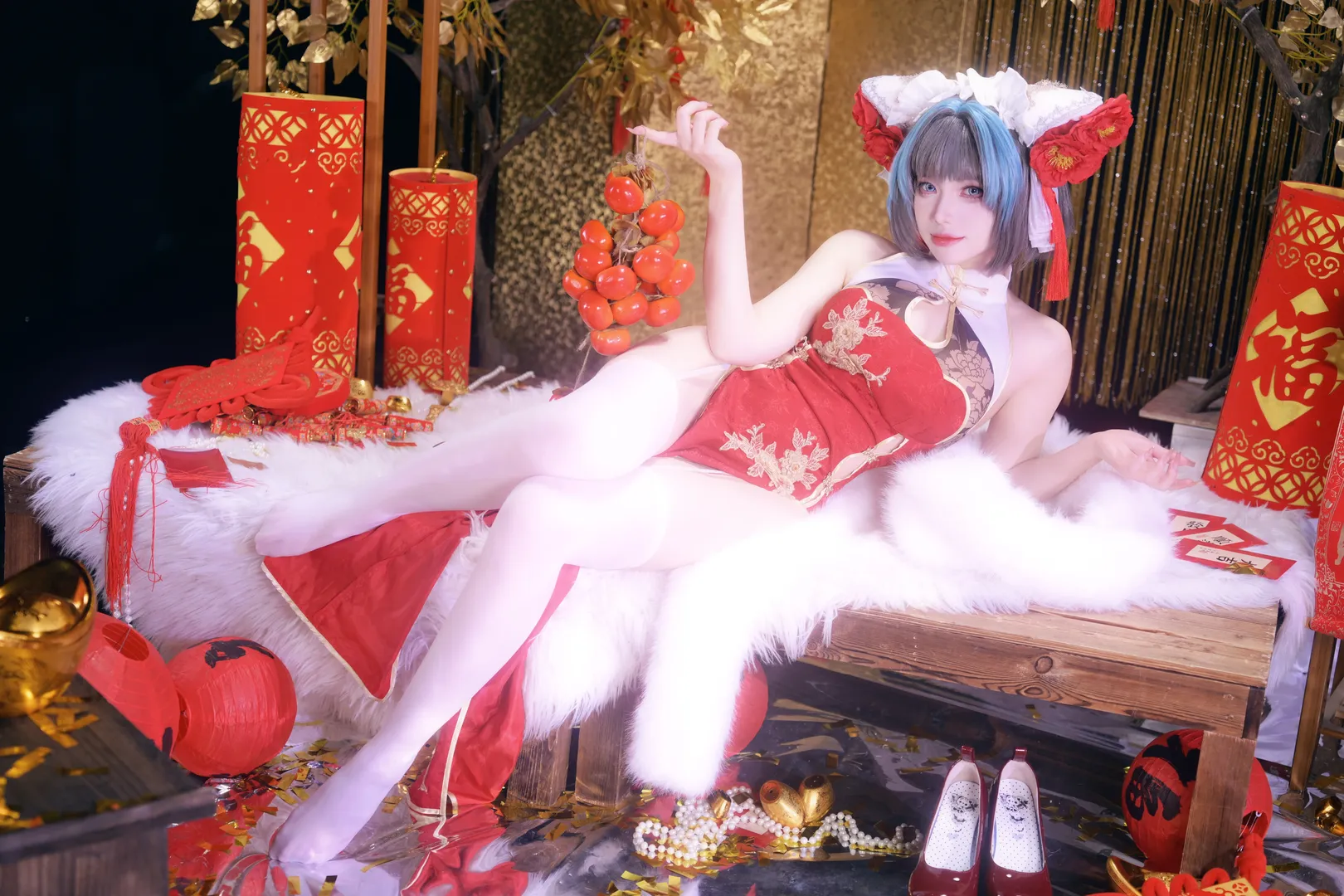 チェシャー コスプレ, アズールレーン, 二次元コスプレ, コスプレ撮影, 新年チャイナドレス