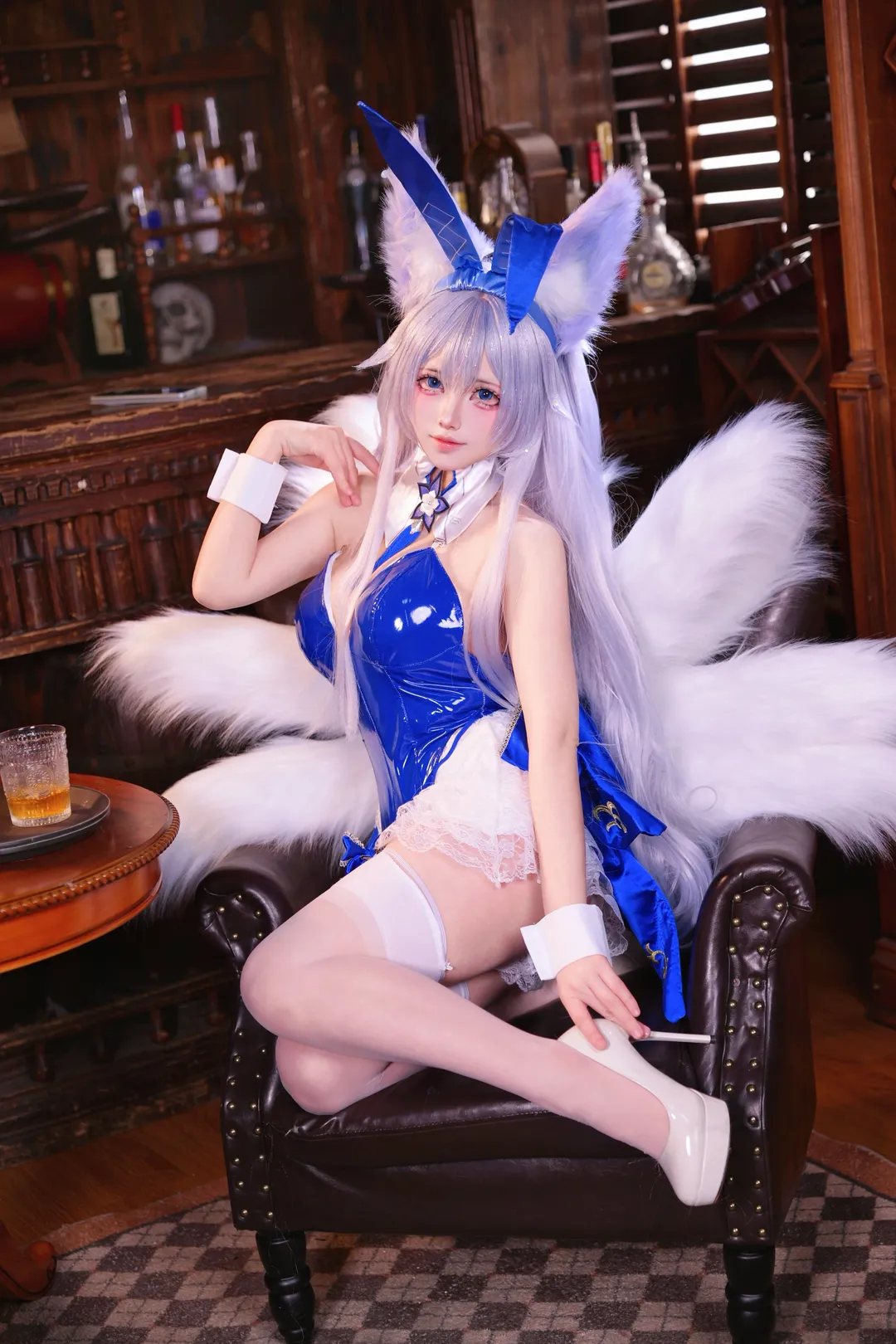 Anime-style photography, Azur Lane, Cosplay photoshoot, Shinano cosplay, Vintage bar photo