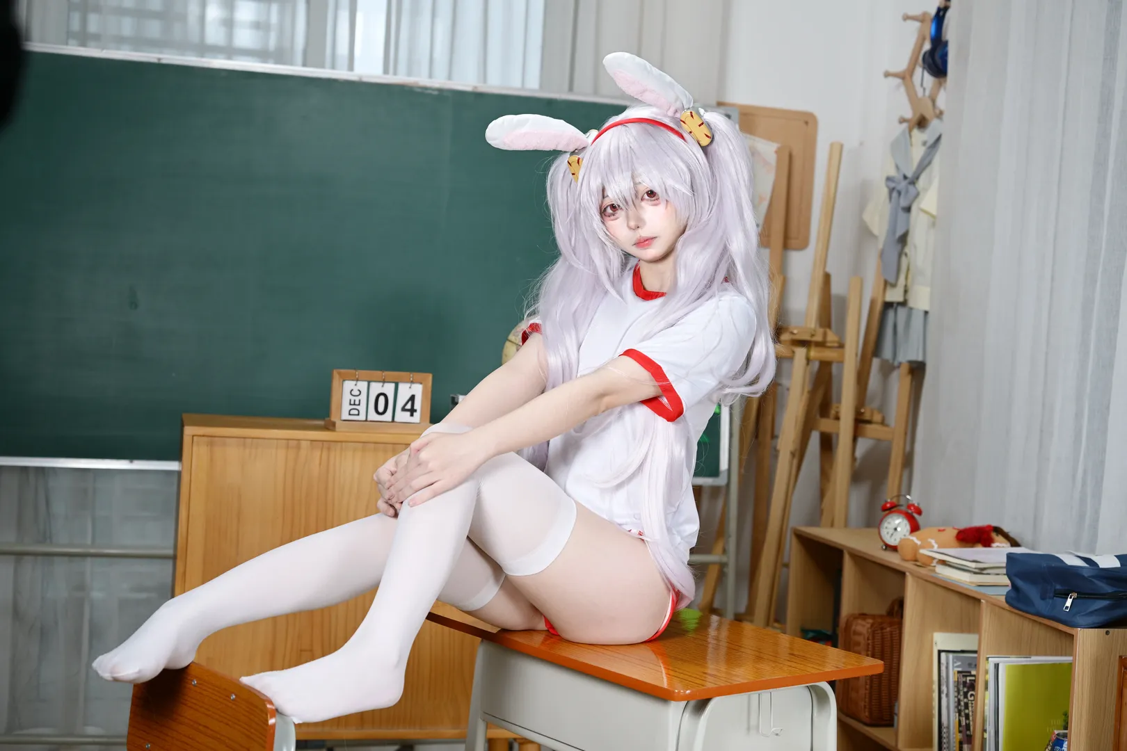 碧蓝航线, 拉菲cos, cosplay正片, 体操服, 白丝兔耳 - 第4张