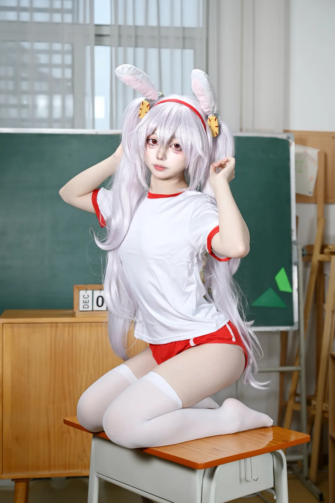 碧蓝航线, 拉菲cos, cosplay正片, 体操服, 白丝兔耳 - 第5张