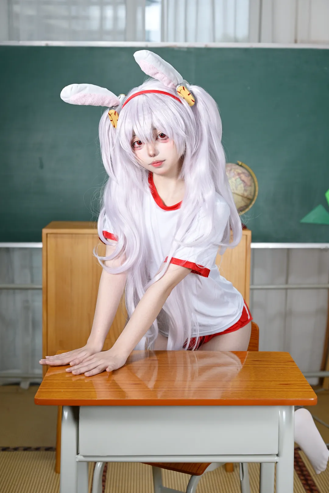 碧蓝航线, 拉菲cos, cosplay正片, 体操服, 白丝兔耳 - 第6张