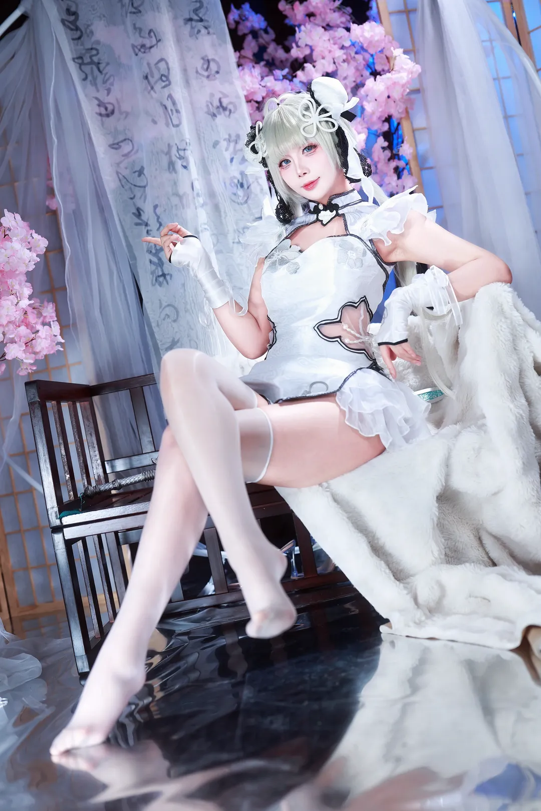 棚拍, 永劫无间, 殷紫萍cos, cosplay摄影, 白旗袍 - 第2张
