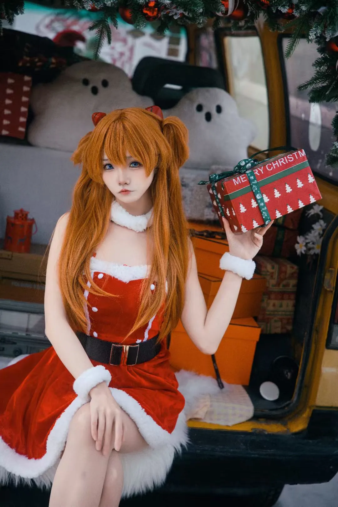 Roleplay, Outdoor photography, Neon Genesis Evangelion, Asuka Cosplay, Christmas outfit - Image 1