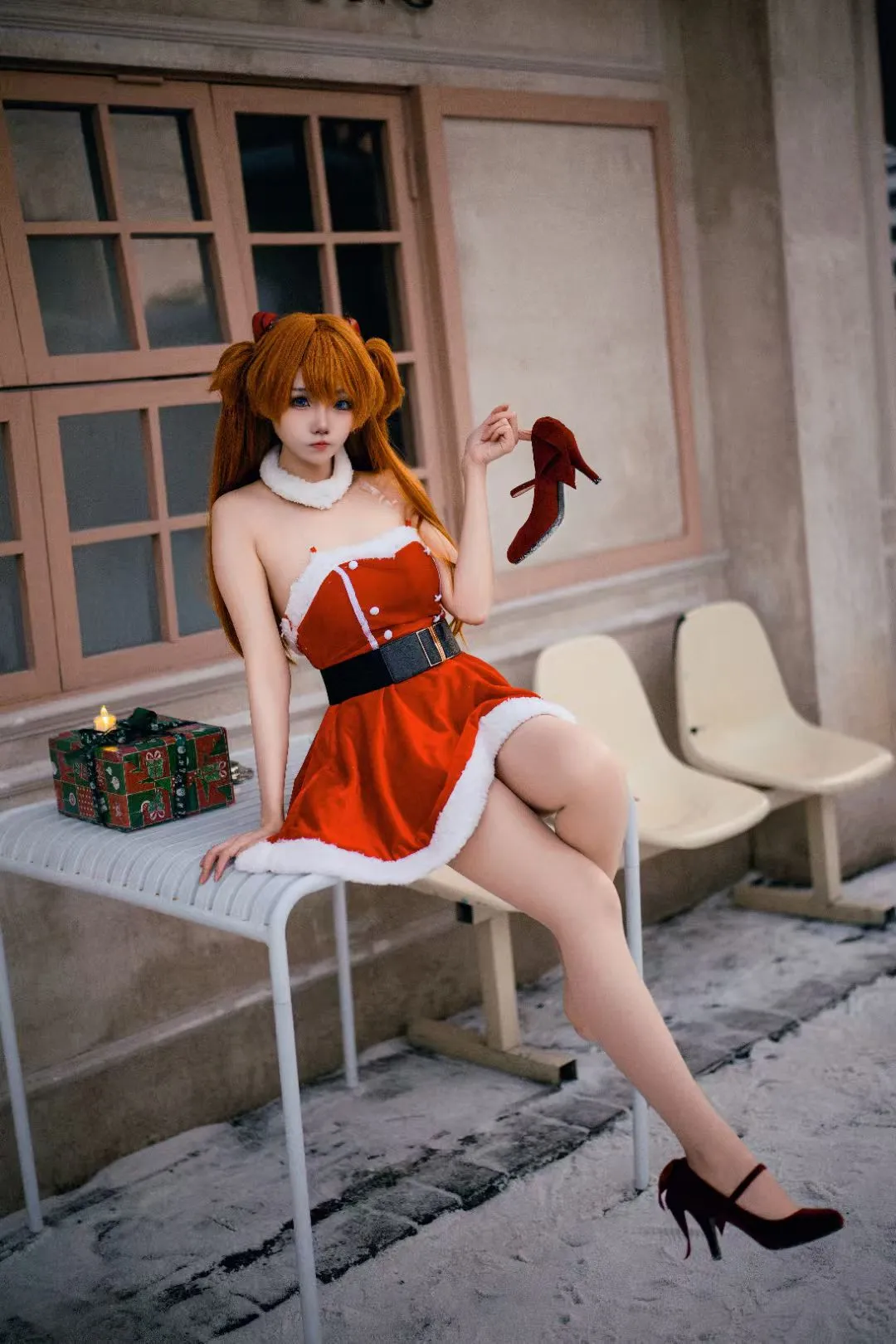 Roleplay, Outdoor photography, Neon Genesis Evangelion, Asuka Cosplay, Christmas outfit - Image 3
