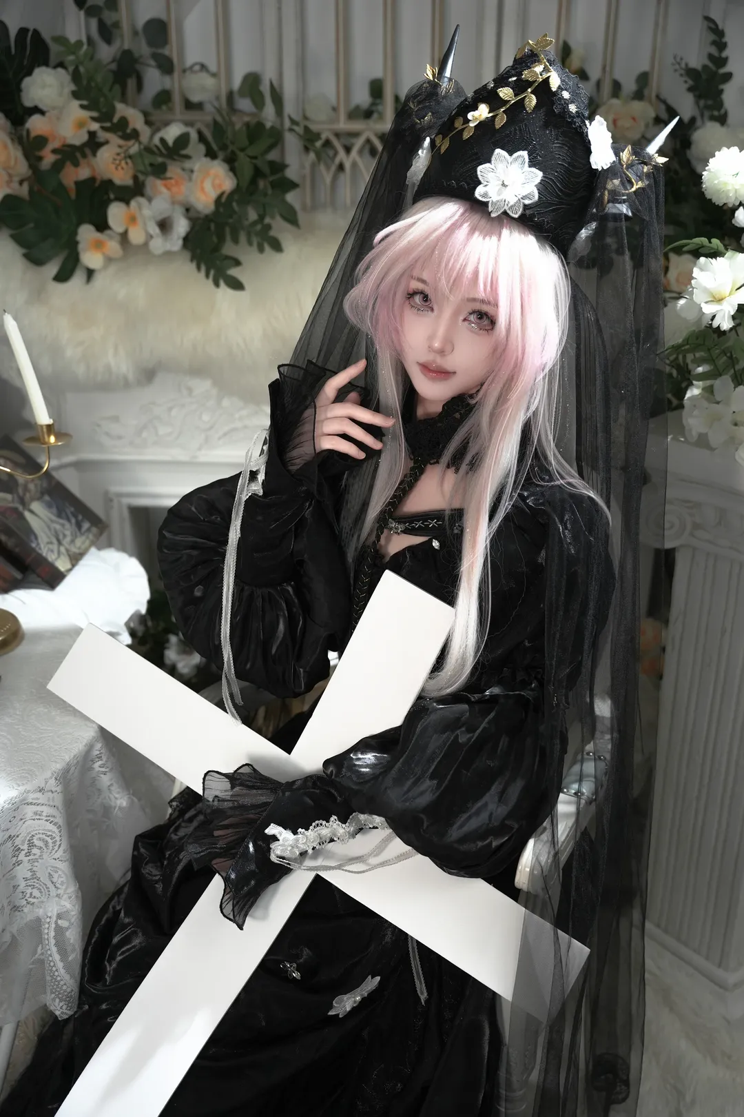 明日方舟, 特蕾西娅cos, 氛围感人像, 哥特风cosplay, 魔王追悼 - 第4张