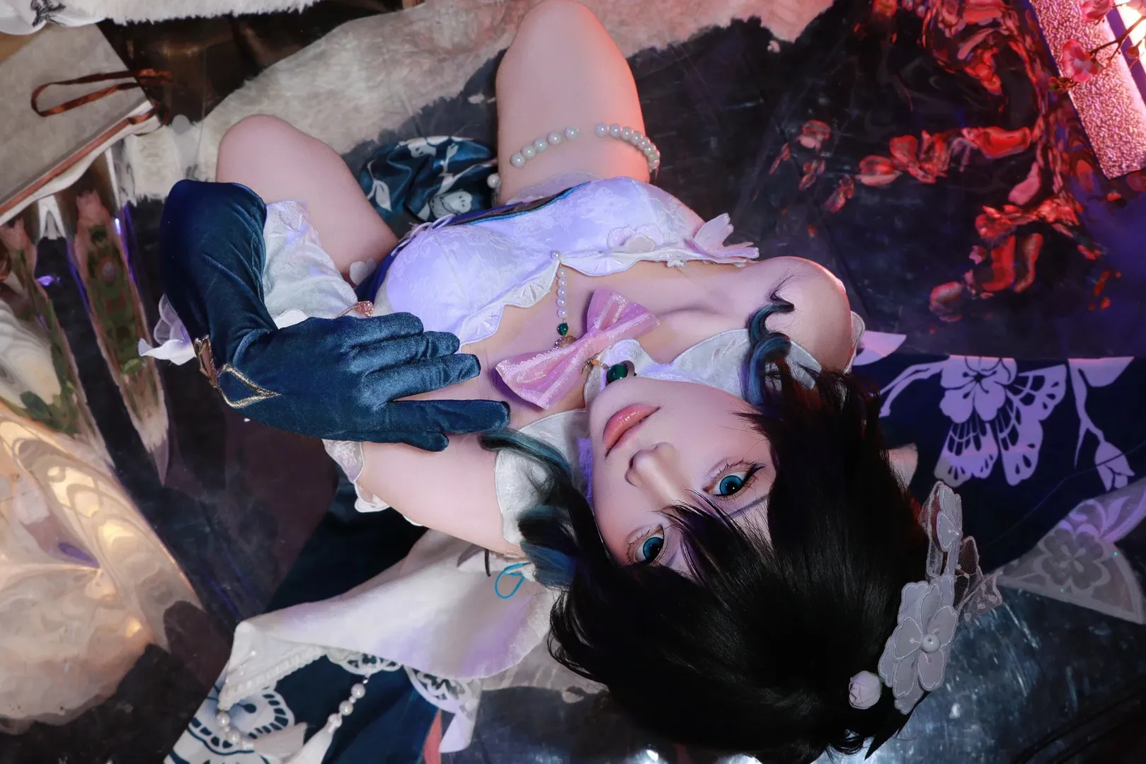 コスプレ, 崩壊：スターレイル, ルアン・メェイ コスプレ, 雰囲気のある写真, ブルーメッシュウィッグ - 4枚目