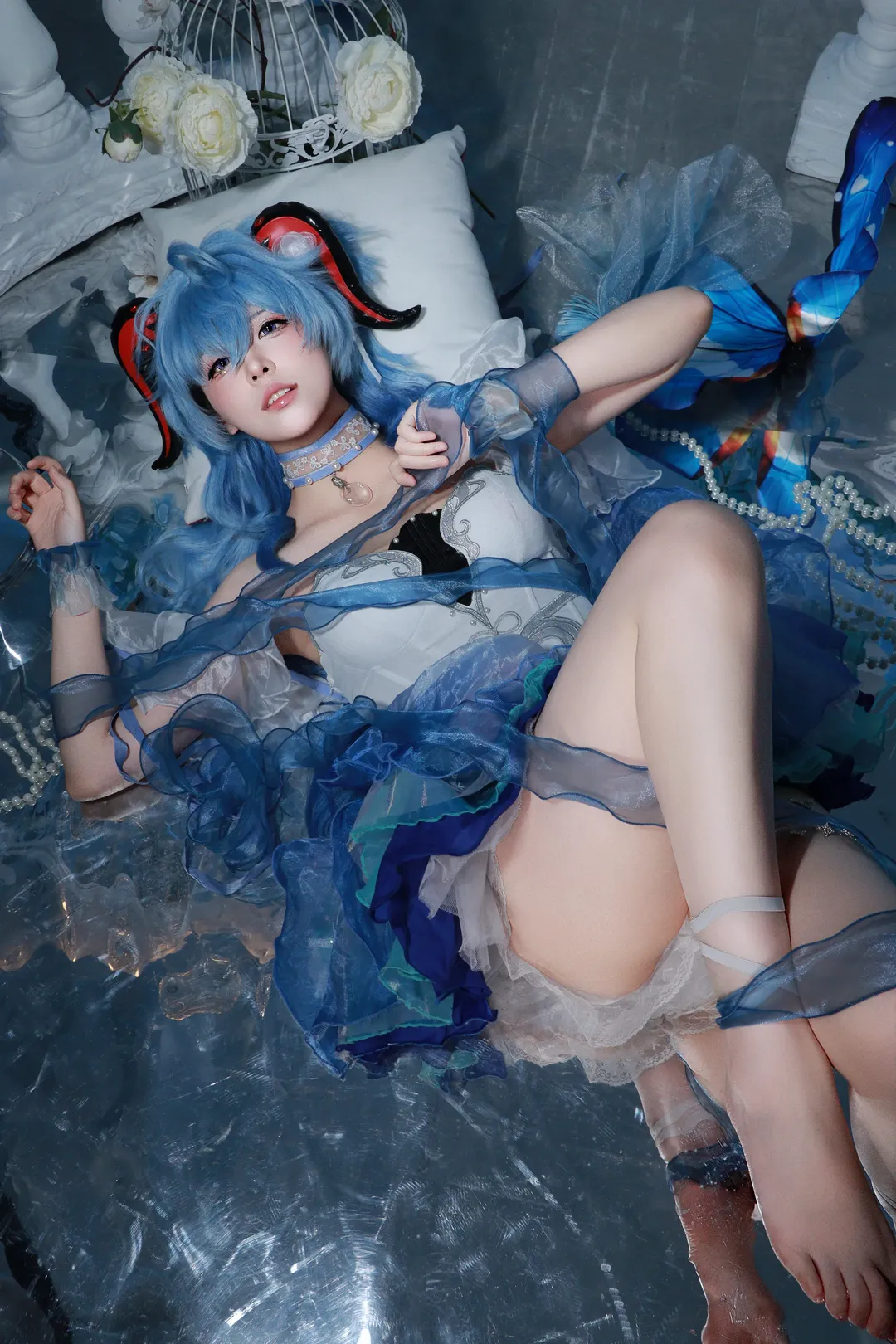 原神, 甘雨 コスプレ, コスプレ, 青髪, 鏡面撮影 - 1枚目