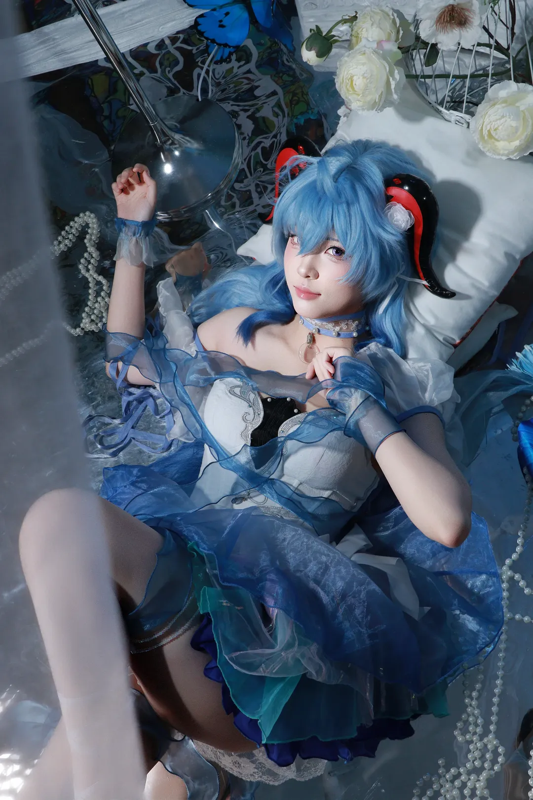 原神, 甘雨 コスプレ, コスプレ, 青髪, 鏡面撮影 - 2枚目