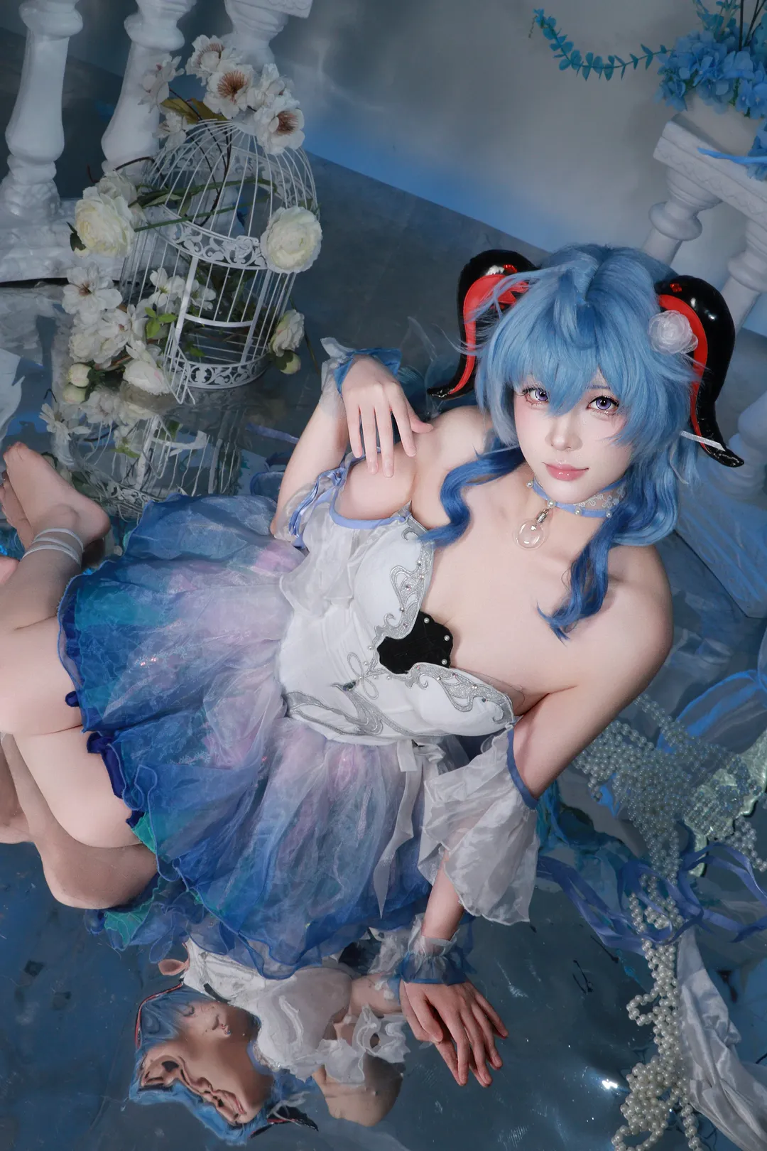 原神, 甘雨 コスプレ, コスプレ, 青髪, 鏡面撮影 - 4枚目