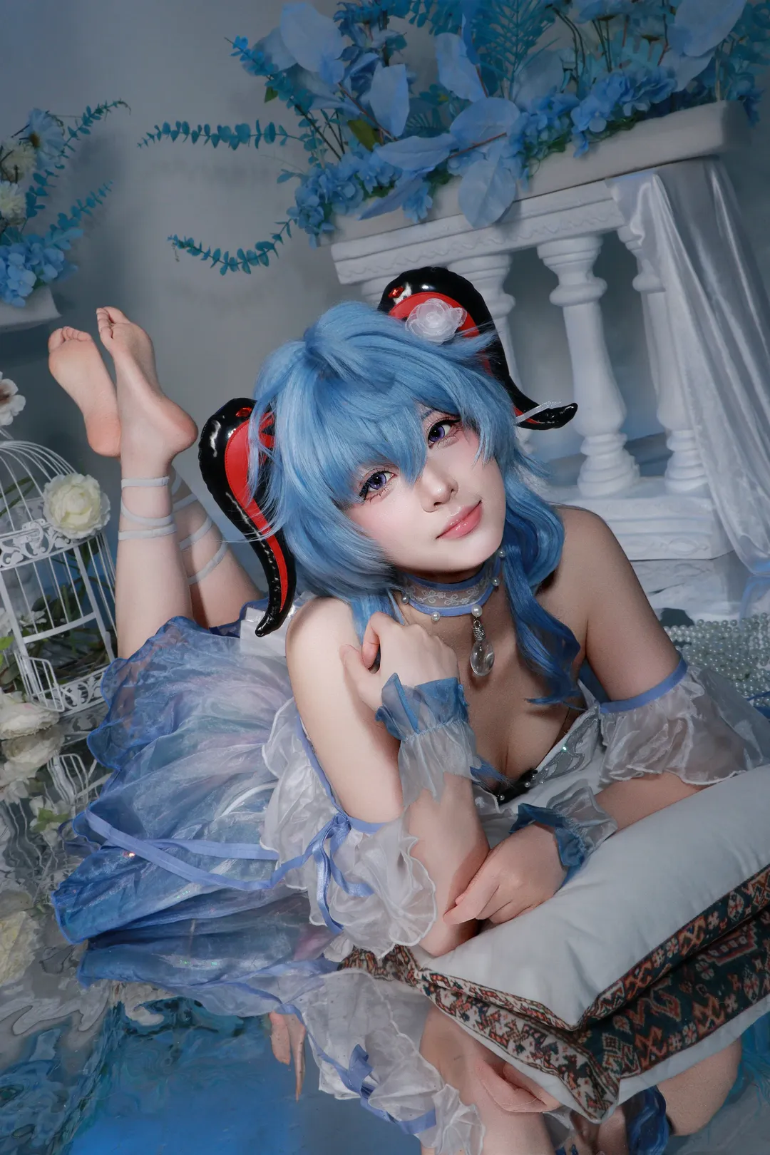 原神, 甘雨cos, 镜面摄影, 蓝发cos, 冷色调cosplay - 第1张