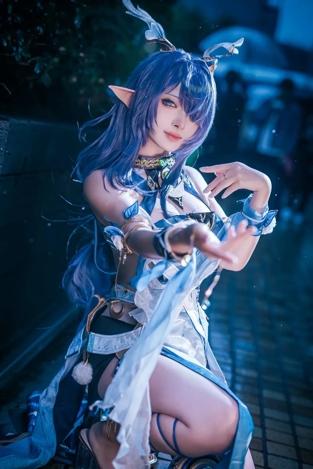 原神, 二次元摄影, 精灵耳cosplay, 夜景外景, 菈乌玛cos