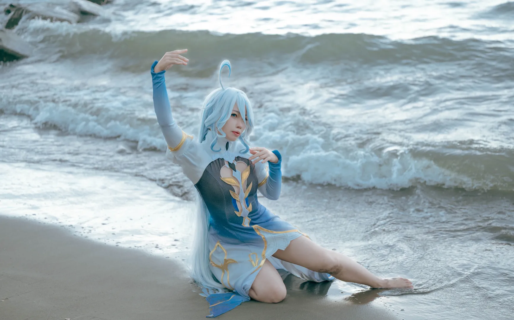 原神, 芙寧娜cos, 海邊外景, 藍髮cos, 楓丹cosplay - 第11張