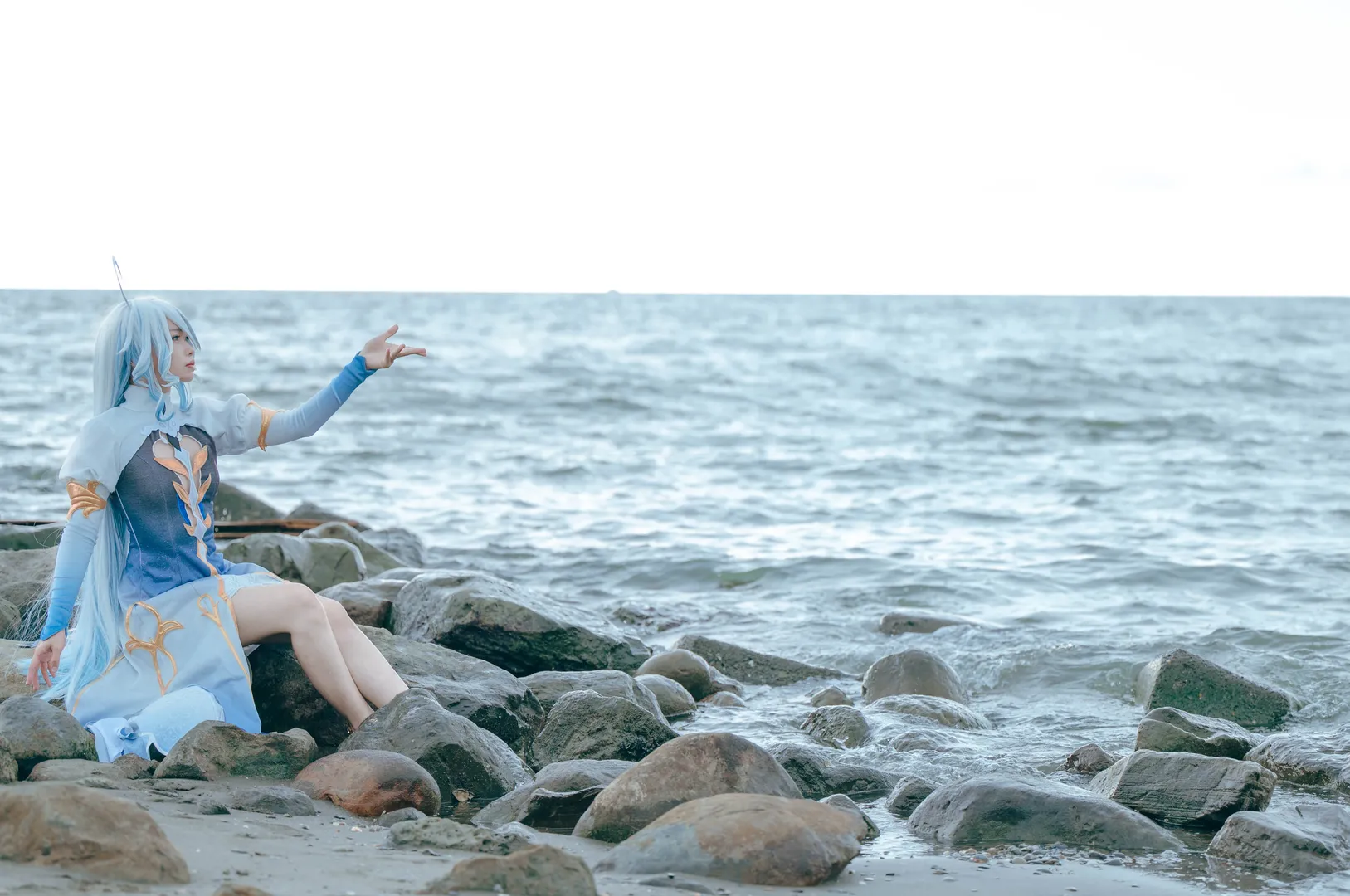 原神, 芙寧娜cos, 海邊外景, 藍髮cos, 楓丹cosplay - 第3張