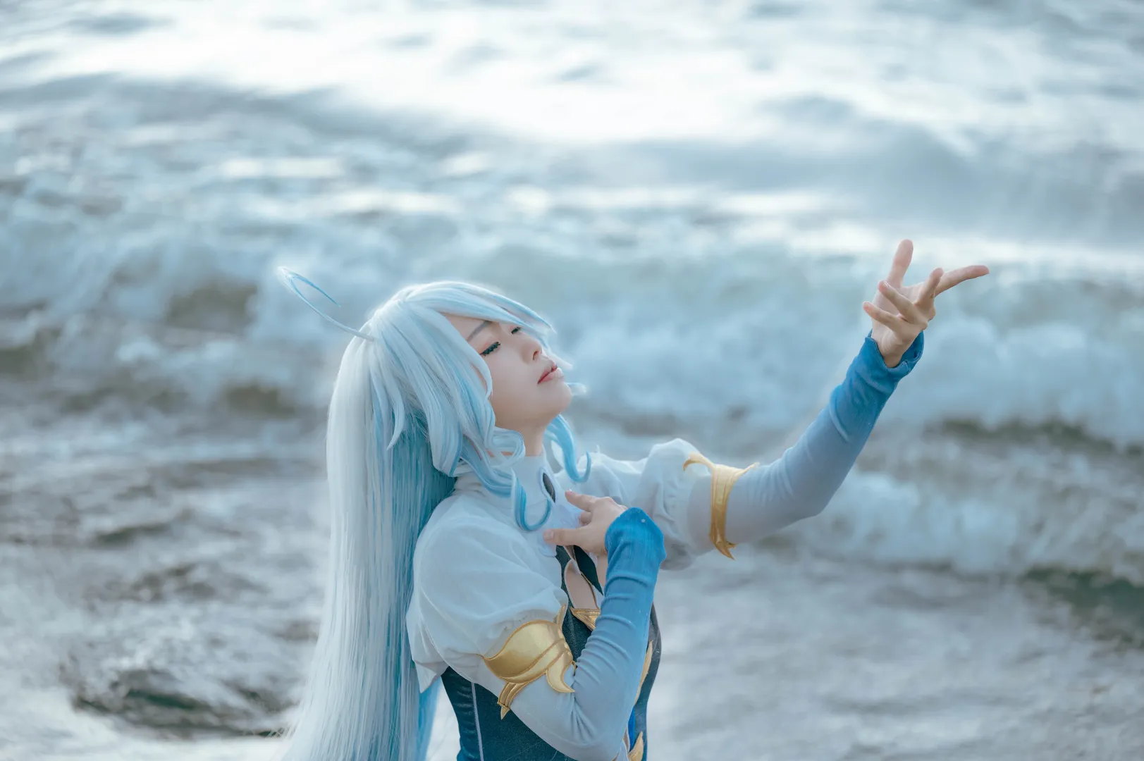 原神, 芙寧娜cos, 海邊外景, 藍髮cos, 楓丹cosplay - 第9張