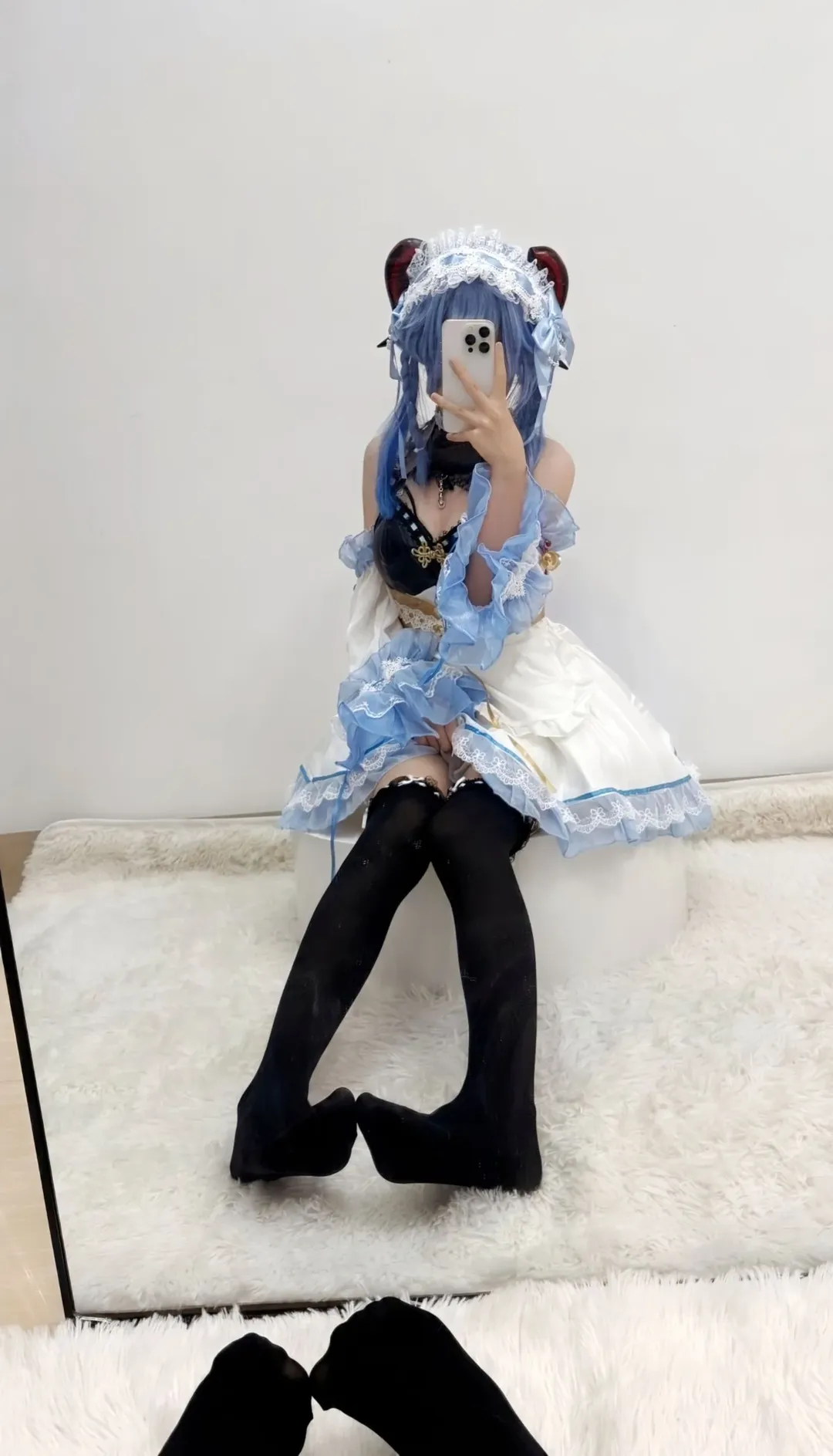 原神, 甘雨cos, 黑絲穿搭, 原神cosplay, 女僕裝cos