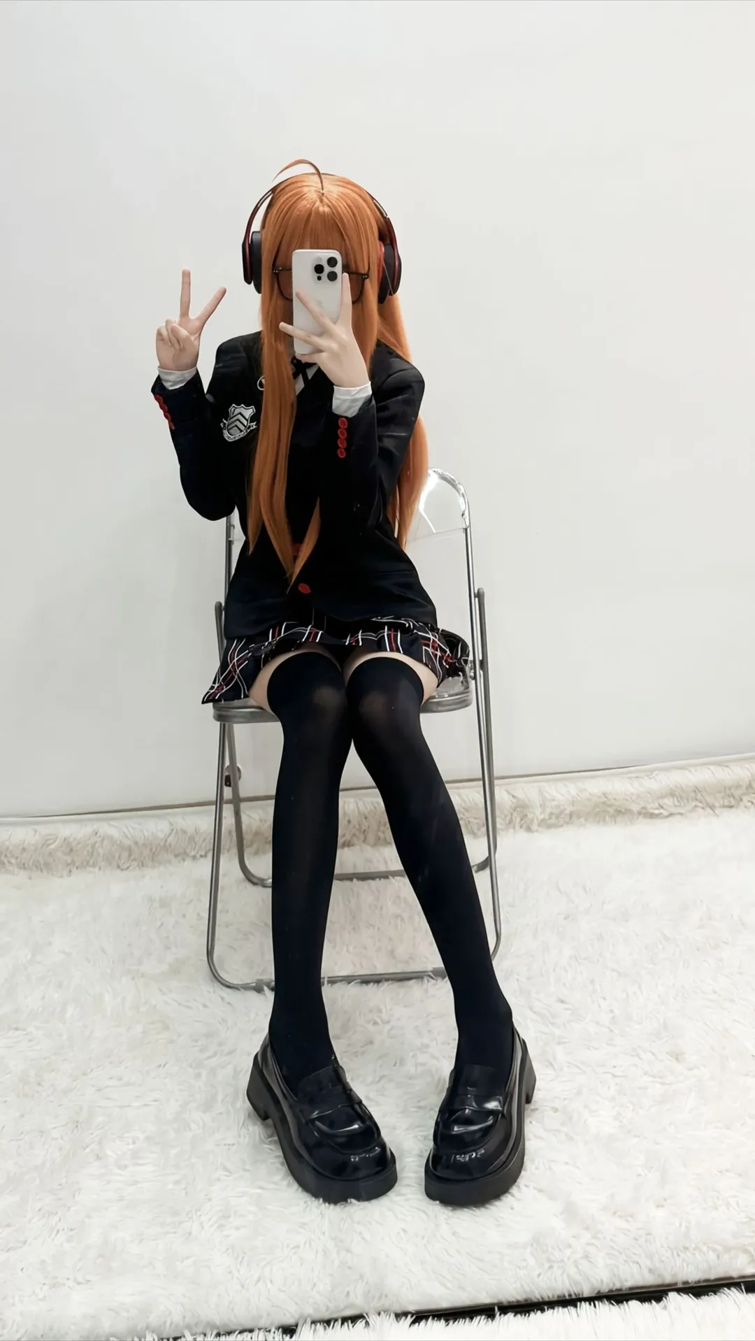 假发造型, 校园制服, 女神异闻录5, 佐仓双叶cos, 自拍姿势 - 第1张