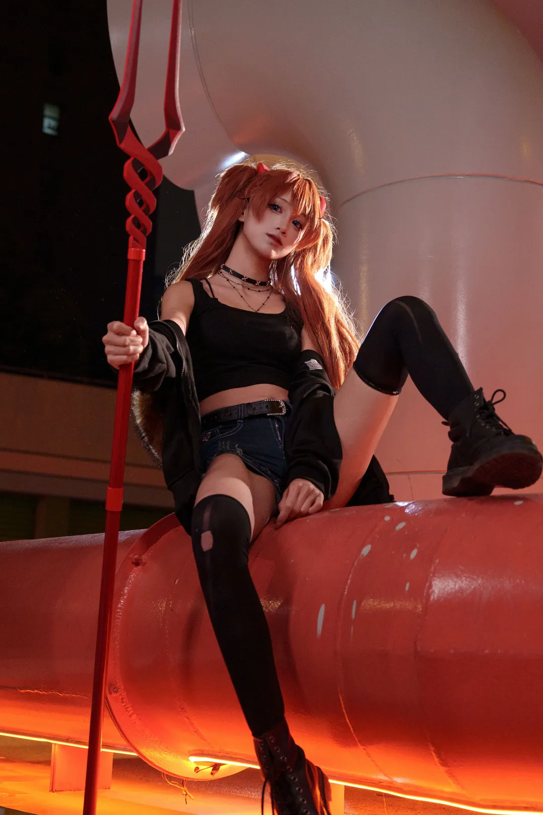 Anime-style photography, Asuka Cosplay, Neon Genesis Evangelion, Custom outfit, Industrial style photography