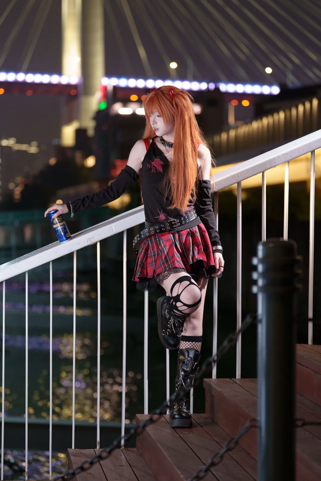 Night portrait, Asuka Cosplay, Neon Genesis Evangelion, Rock band, Cosplay outfit - Image 1