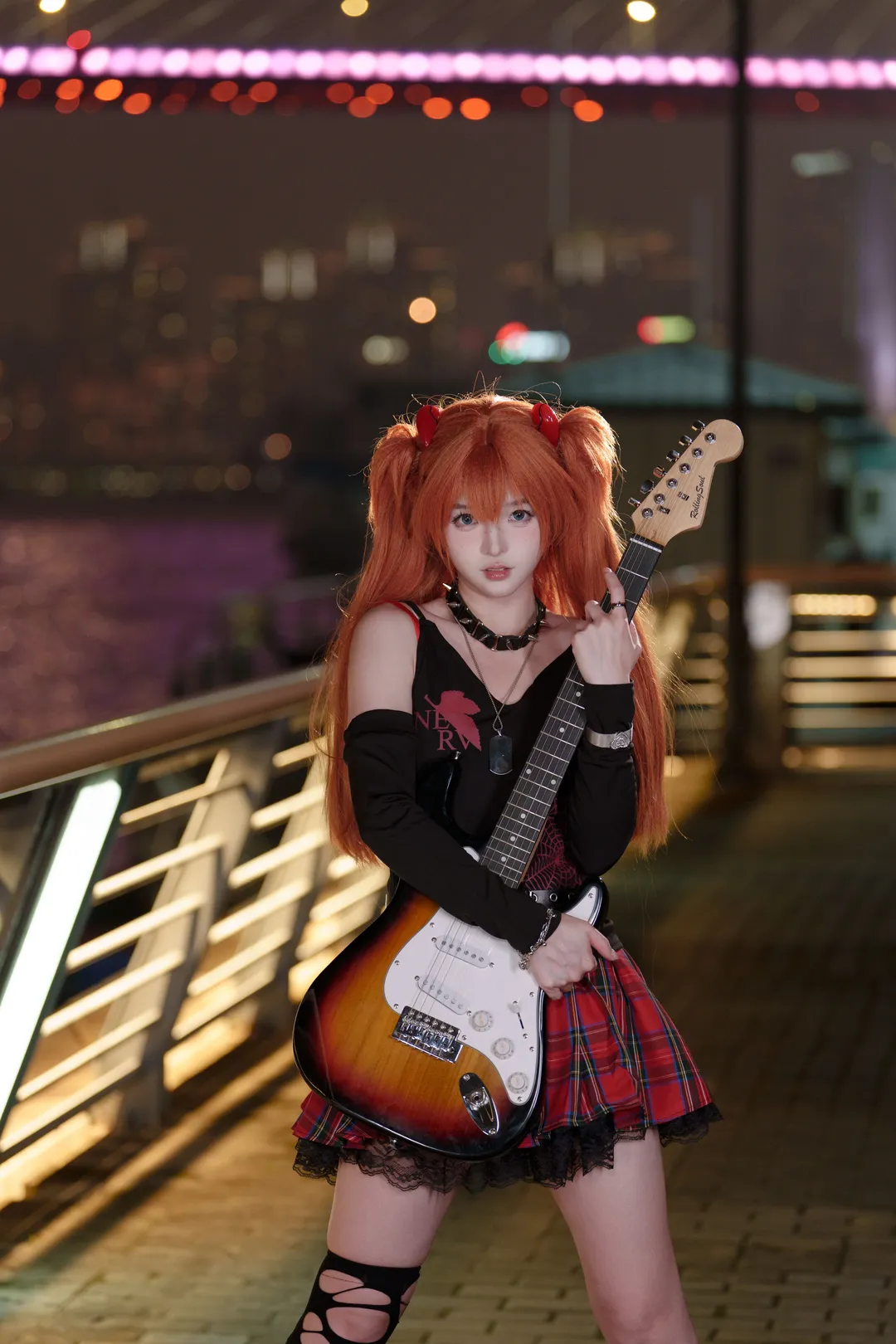 Night portrait, Asuka Cosplay, Neon Genesis Evangelion, Rock band, Cosplay outfit - Image 3