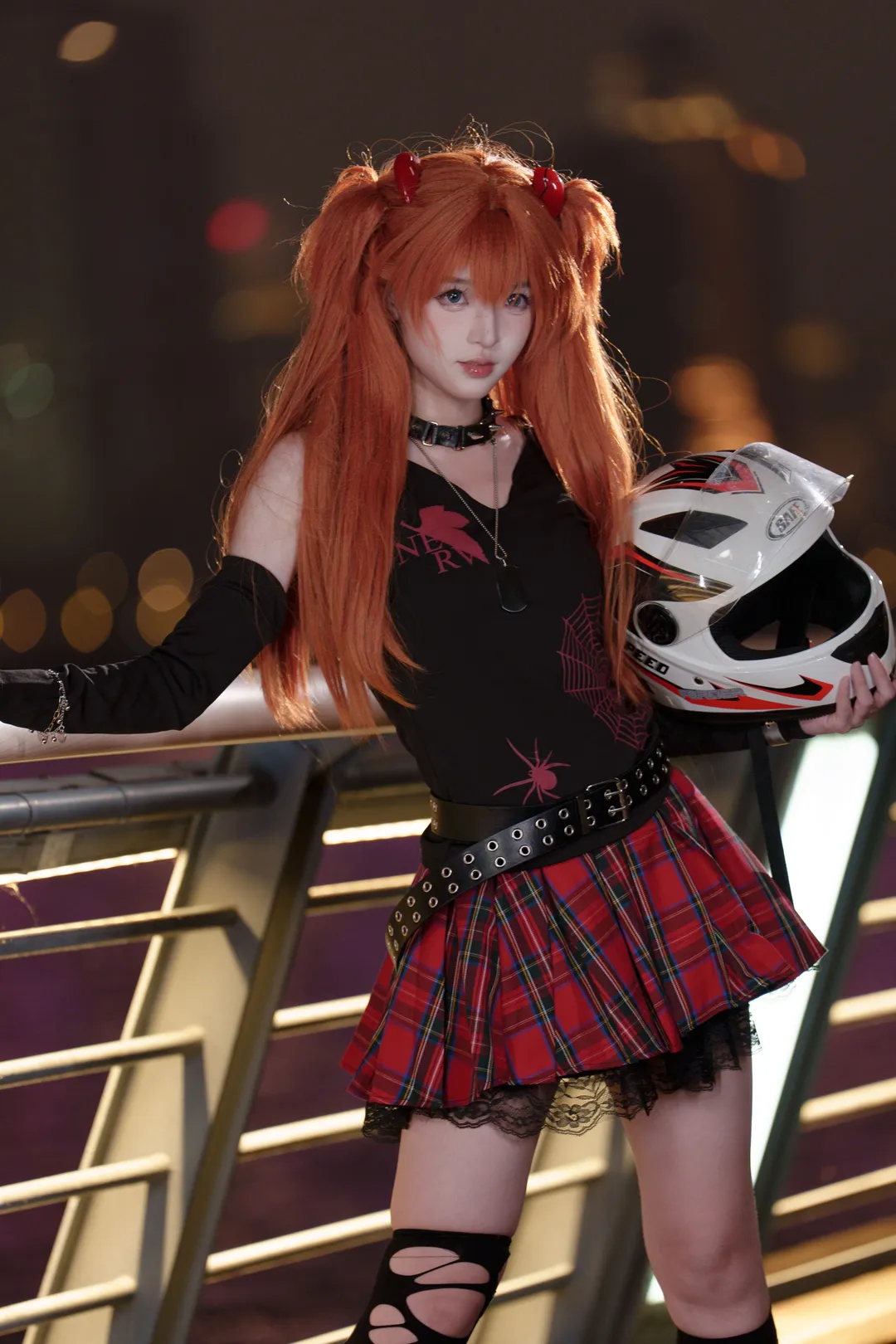 Neon Genesis Evangelion, Soryu Asuka Langley cosplay, Punk band cosplay, Motorcycle anime style, Nanpu Bridge photography - Image 1