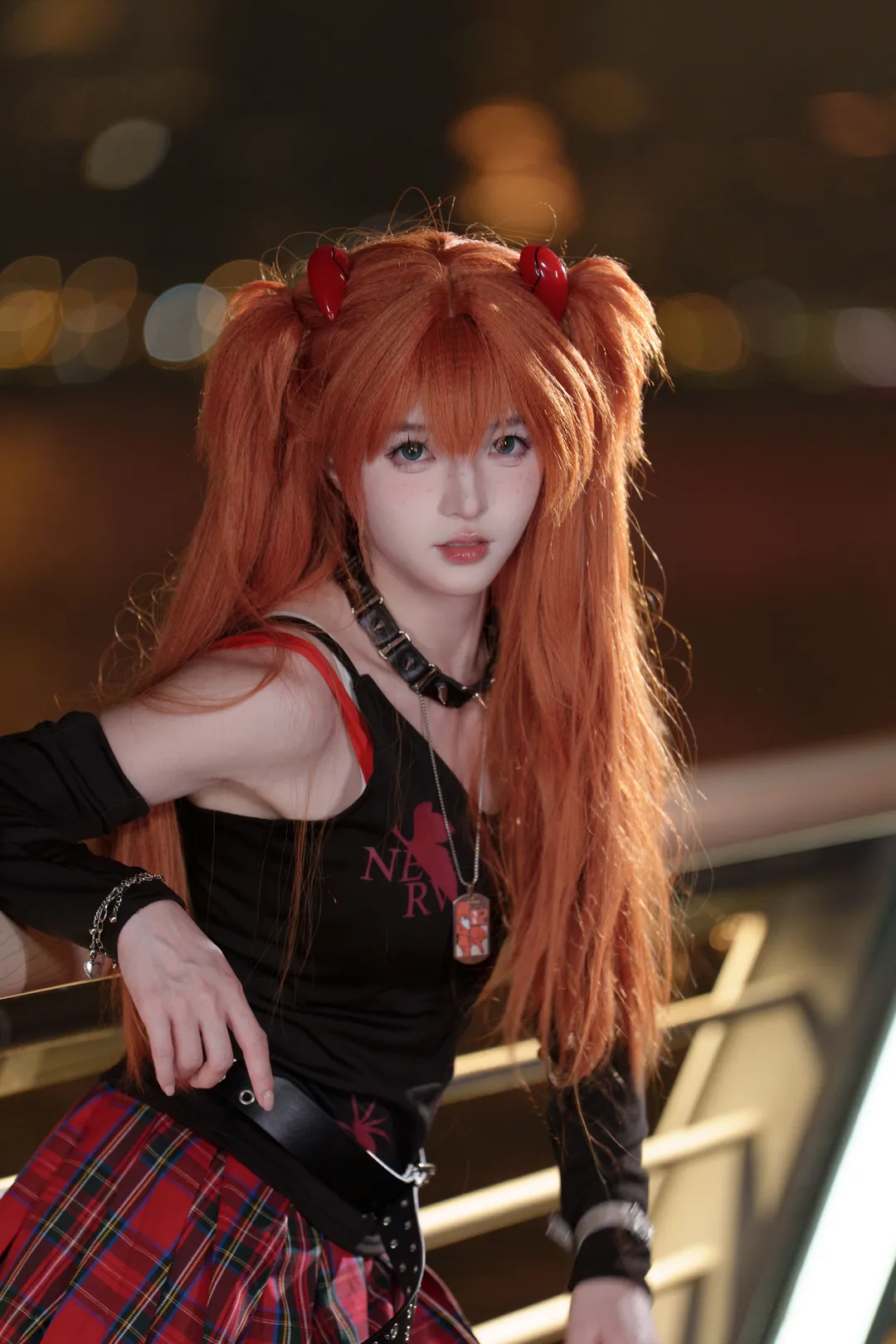 Neon Genesis Evangelion, Soryu Asuka Langley cosplay, Punk band cosplay, Motorcycle anime style, Nanpu Bridge photography - Image 2