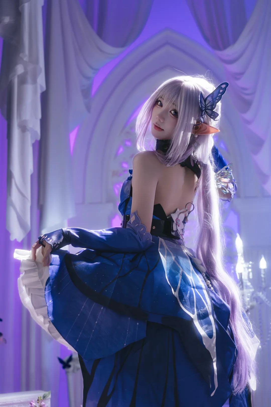Anime-style photography, Honkai: Star Rail, Castorice cosplay, Butterflies dancing, Cosplay styling - Image 1