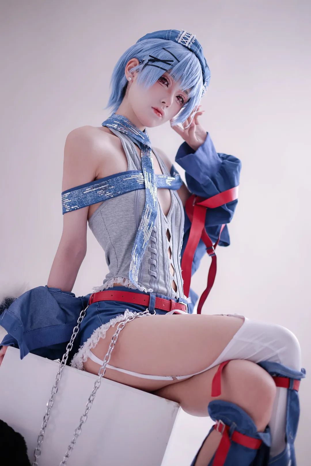 绫波丽cos, EVA, 新世纪福音战士, 摇滚风cosplay, 摄影棚写真 - 第2张