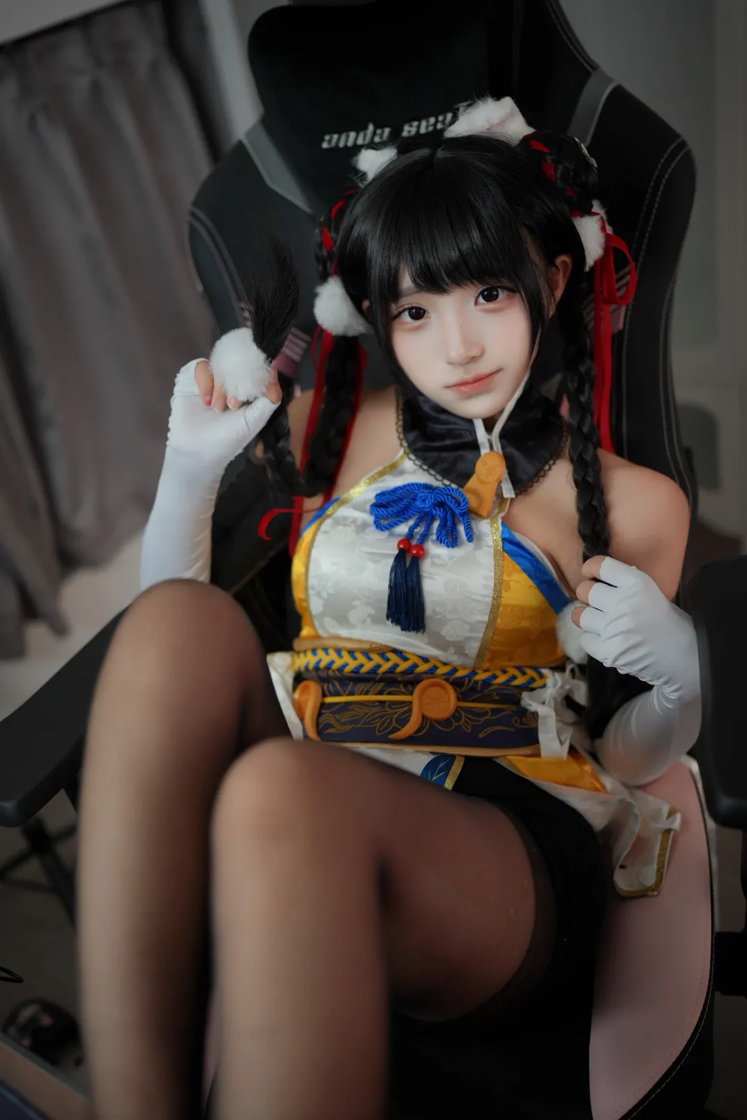 永劫无间, cosplay摄影, 胡桃cos, 黑丝穿搭, 兽耳造型